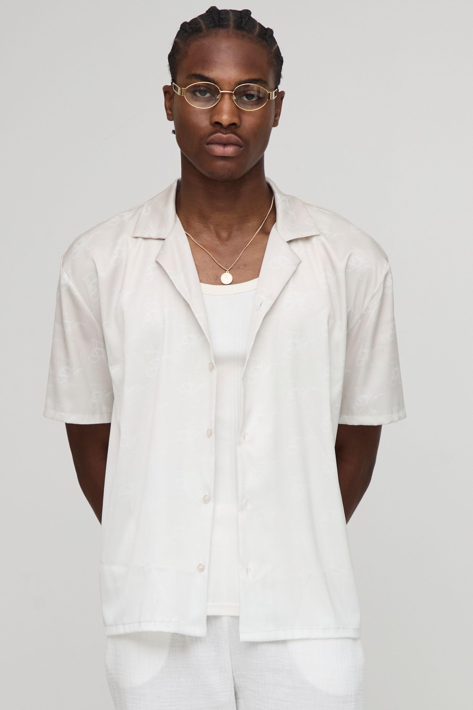 Oversized Monogram Print Satin Shirt by BOOHOOMAN