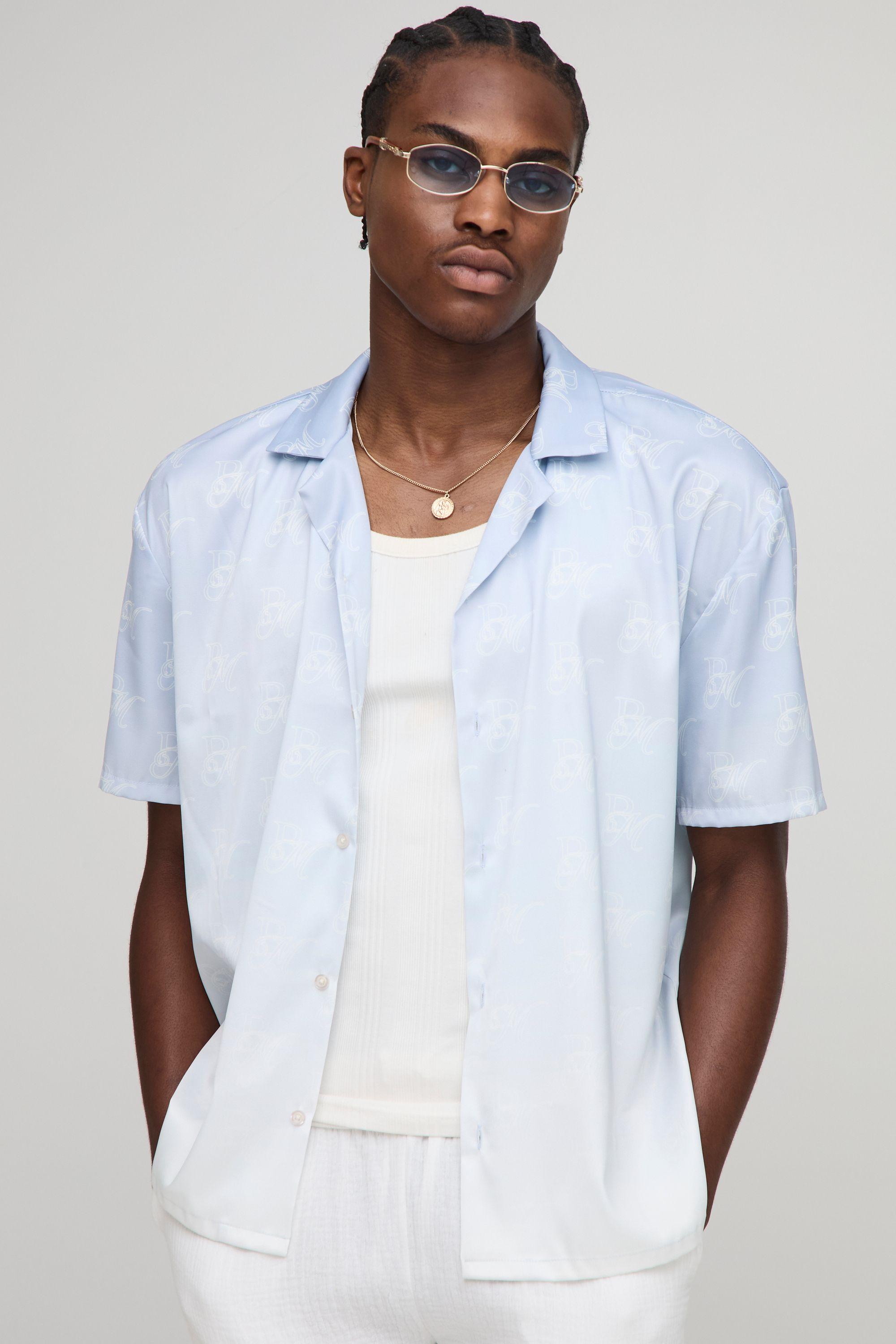 Oversized Monogram Print Satin Shirt by BOOHOOMAN