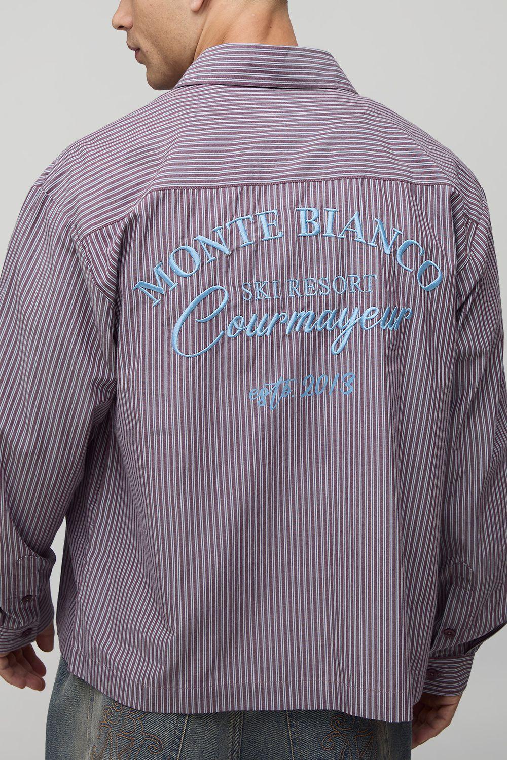 Oversized Monte Bianco Embroidered Long Sleeve Stripe Shirt by BOOHOOMAN