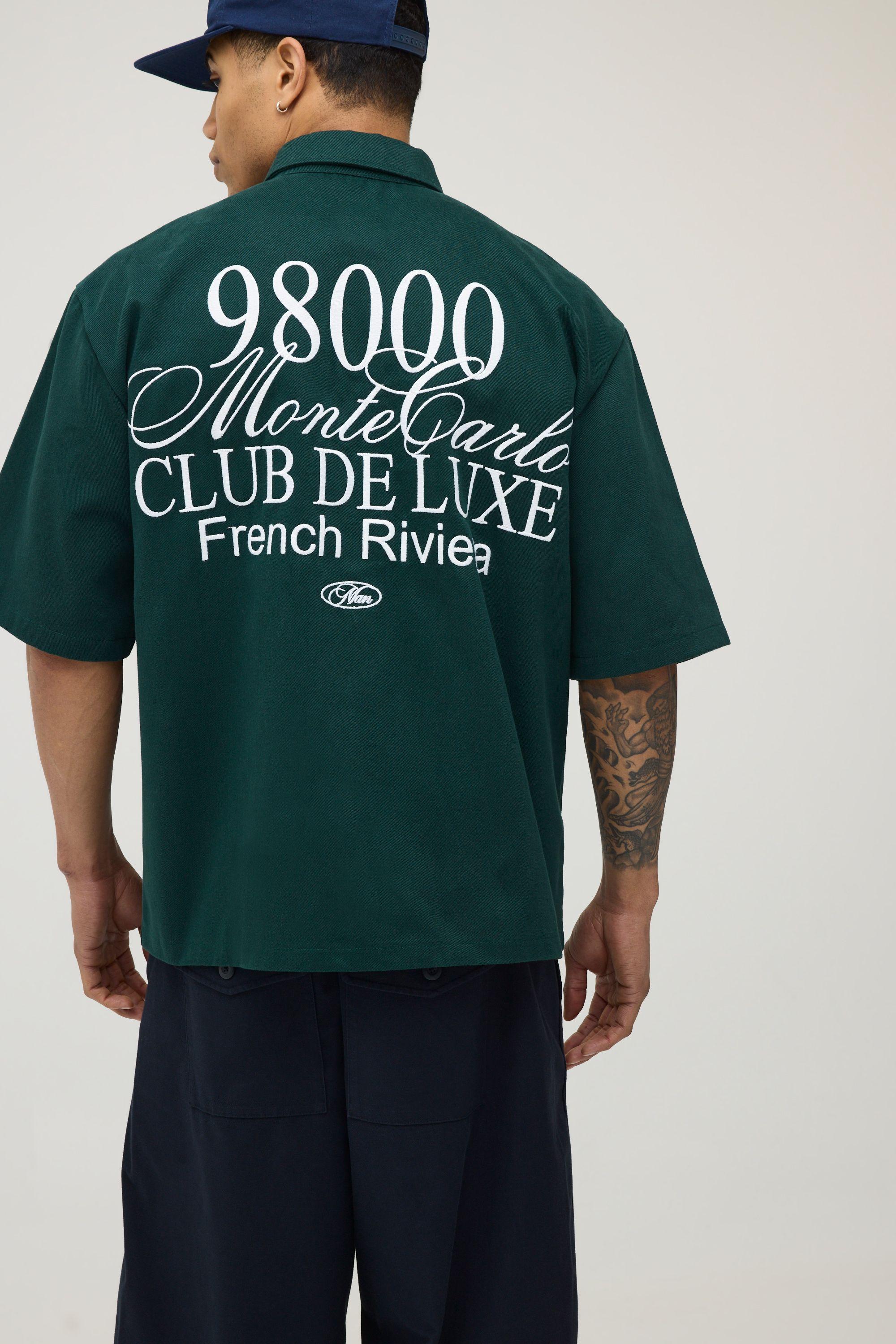 Oversized Monte Carlo Embroidered Half Sleeve Twill Shirt by BOOHOOMAN