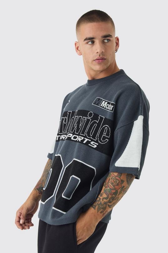 Oversized Moto 100 Knitted T-Shirt by BOOHOOMAN