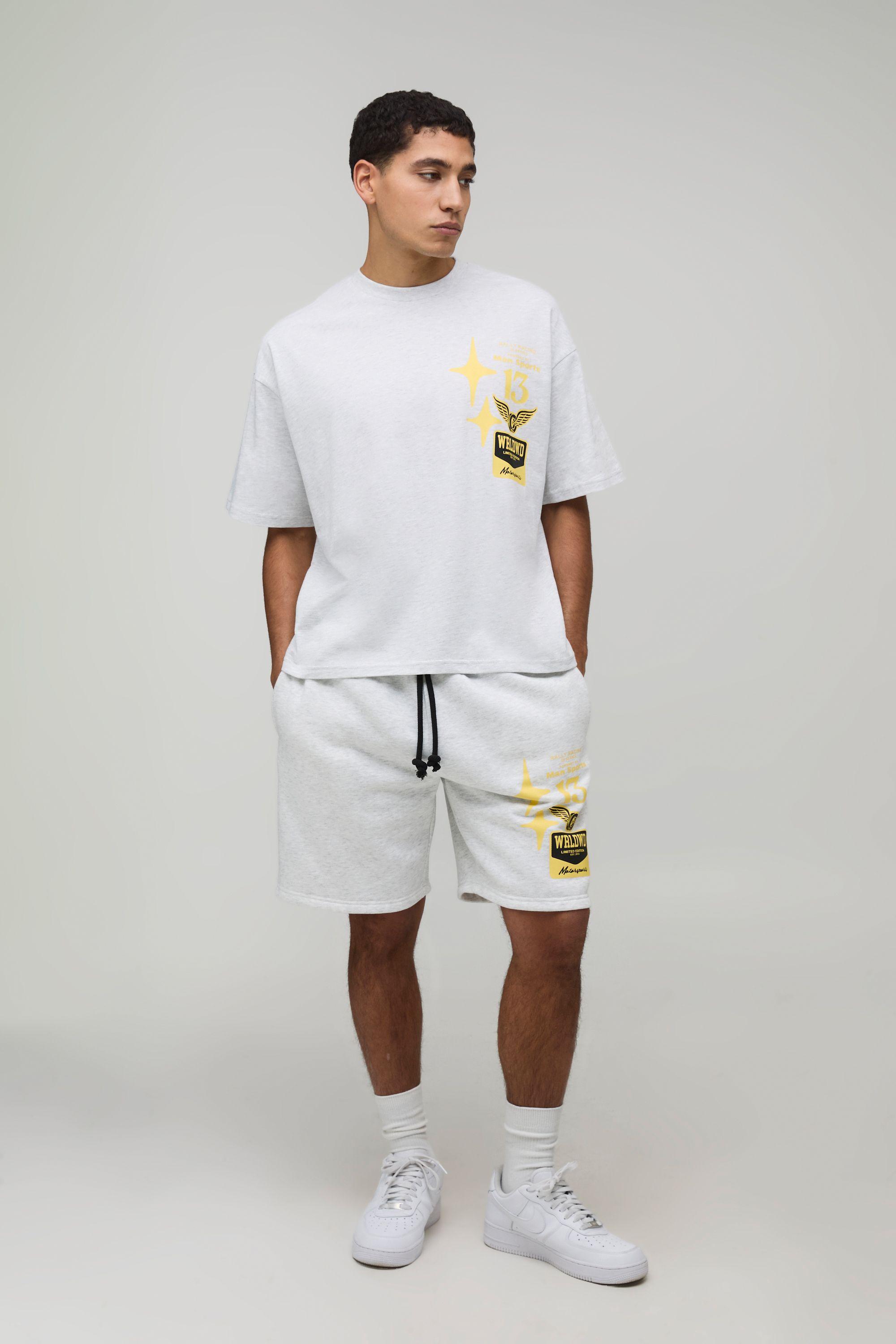 Oversized Moto Graphic T-Shirt & Short Set by BOOHOOMAN
