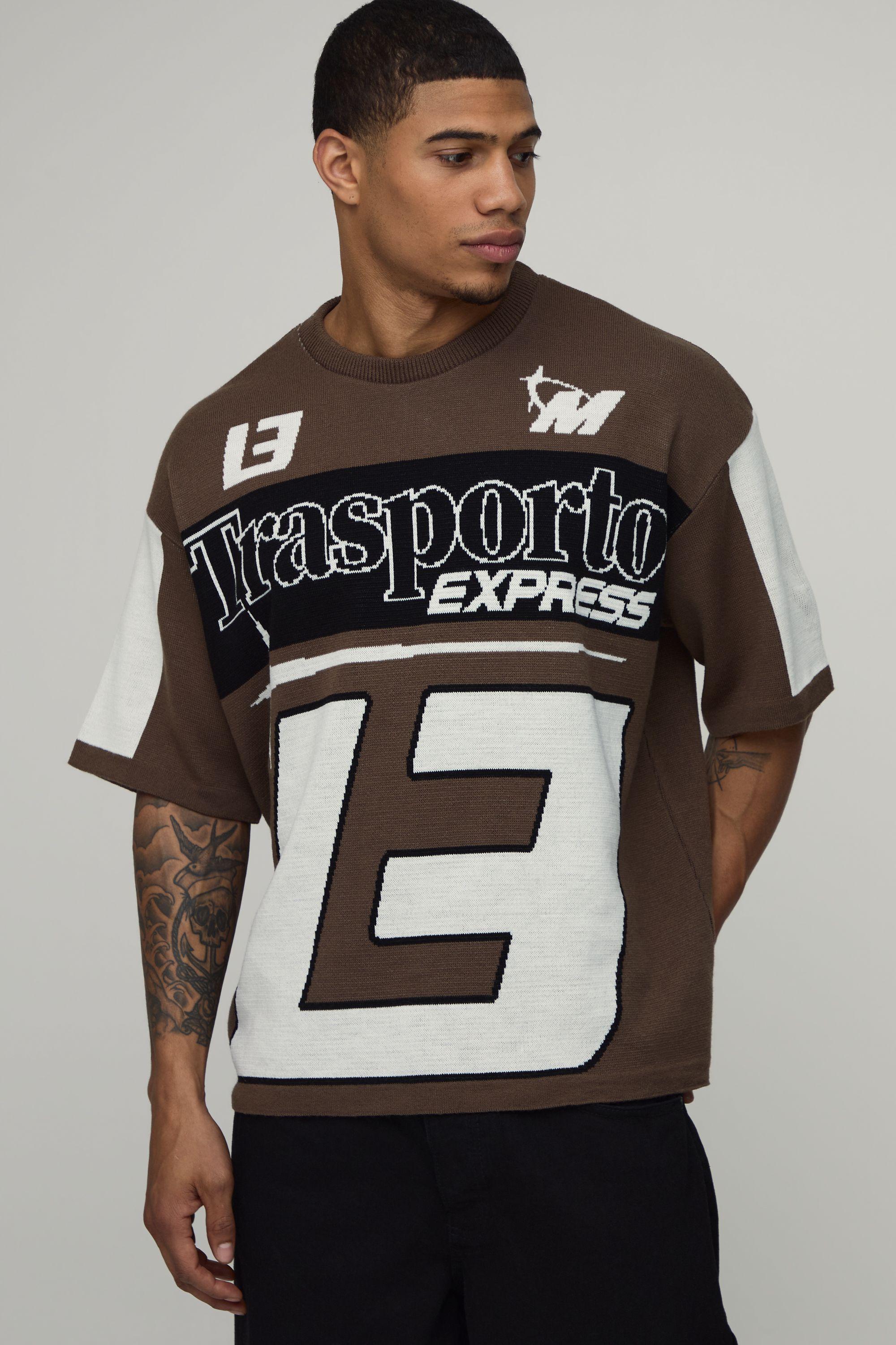 Oversized Moto Racing Graphic Knitted T-Shirt by BOOHOOMAN