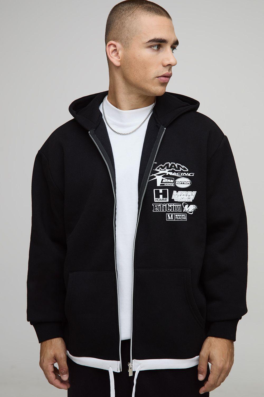 Oversized Moto Zip Through Hoodie by BOOHOOMAN