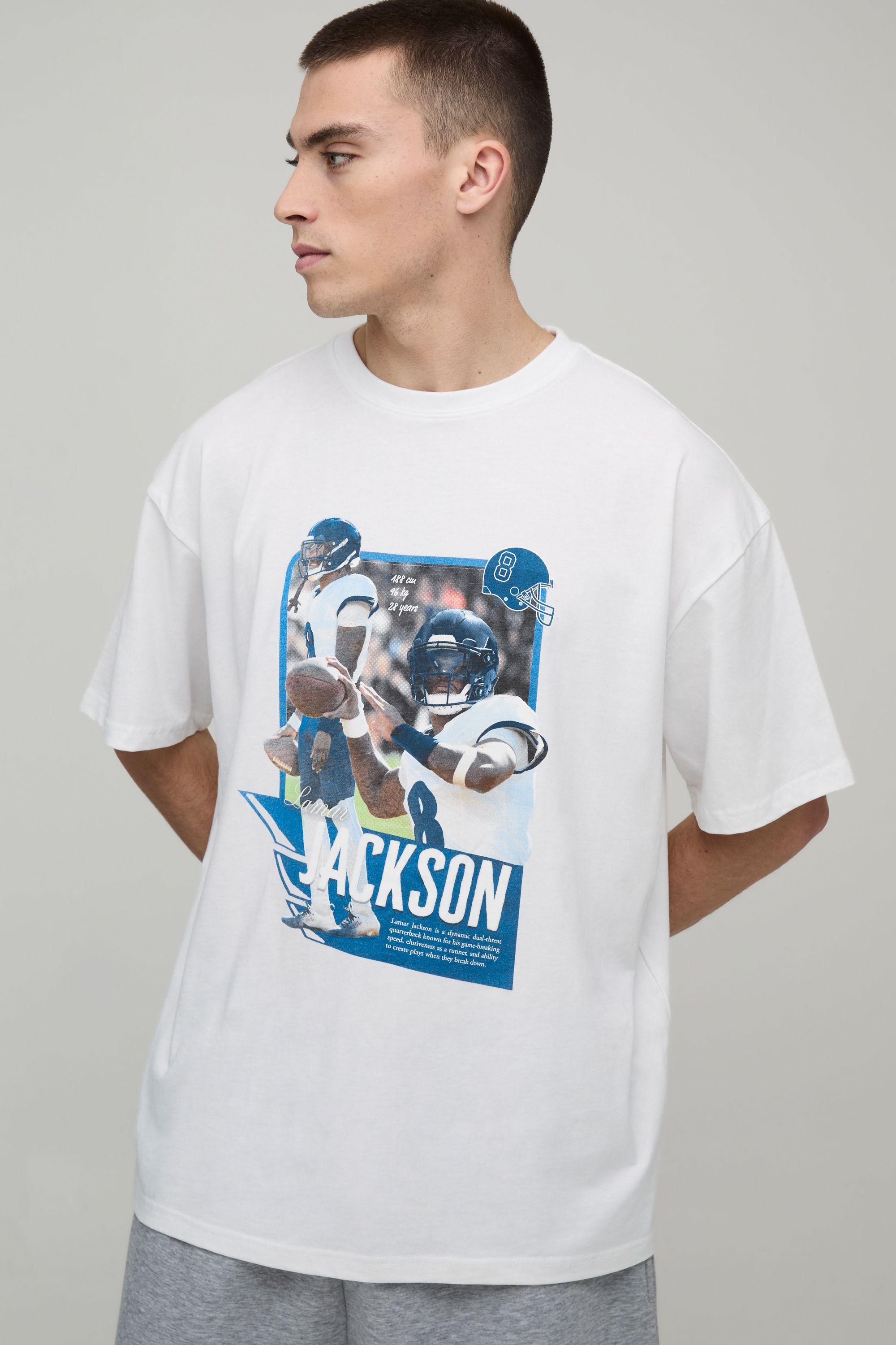 Oversized NFLPA Lamar Jackson License Printed T-Shirt by BOOHOOMAN