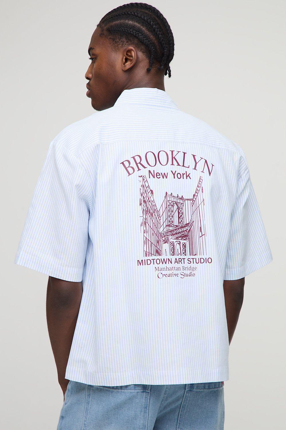 Oversized New York Embroidered Stripe Shirt by BOOHOOMAN