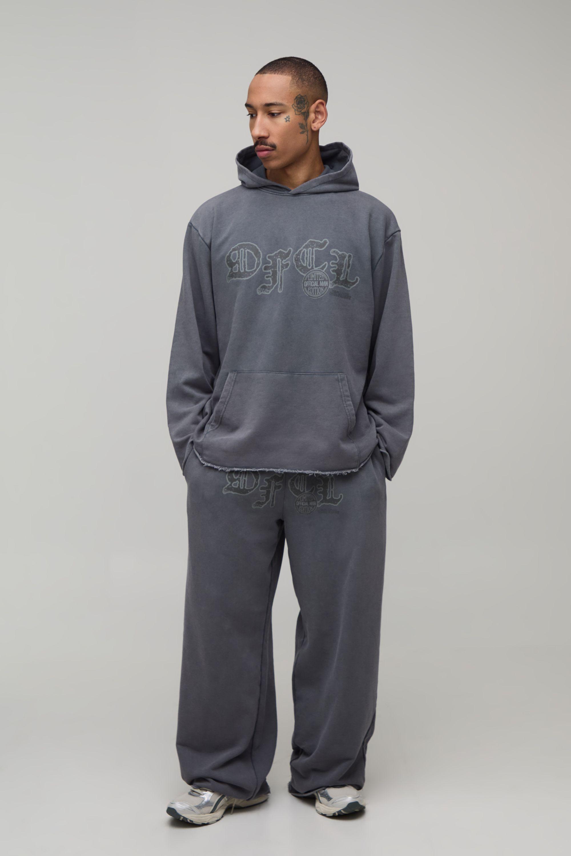 Oversized Ofcl Distressed Washed Loopback Hooded Tracksuit by BOOHOOMAN