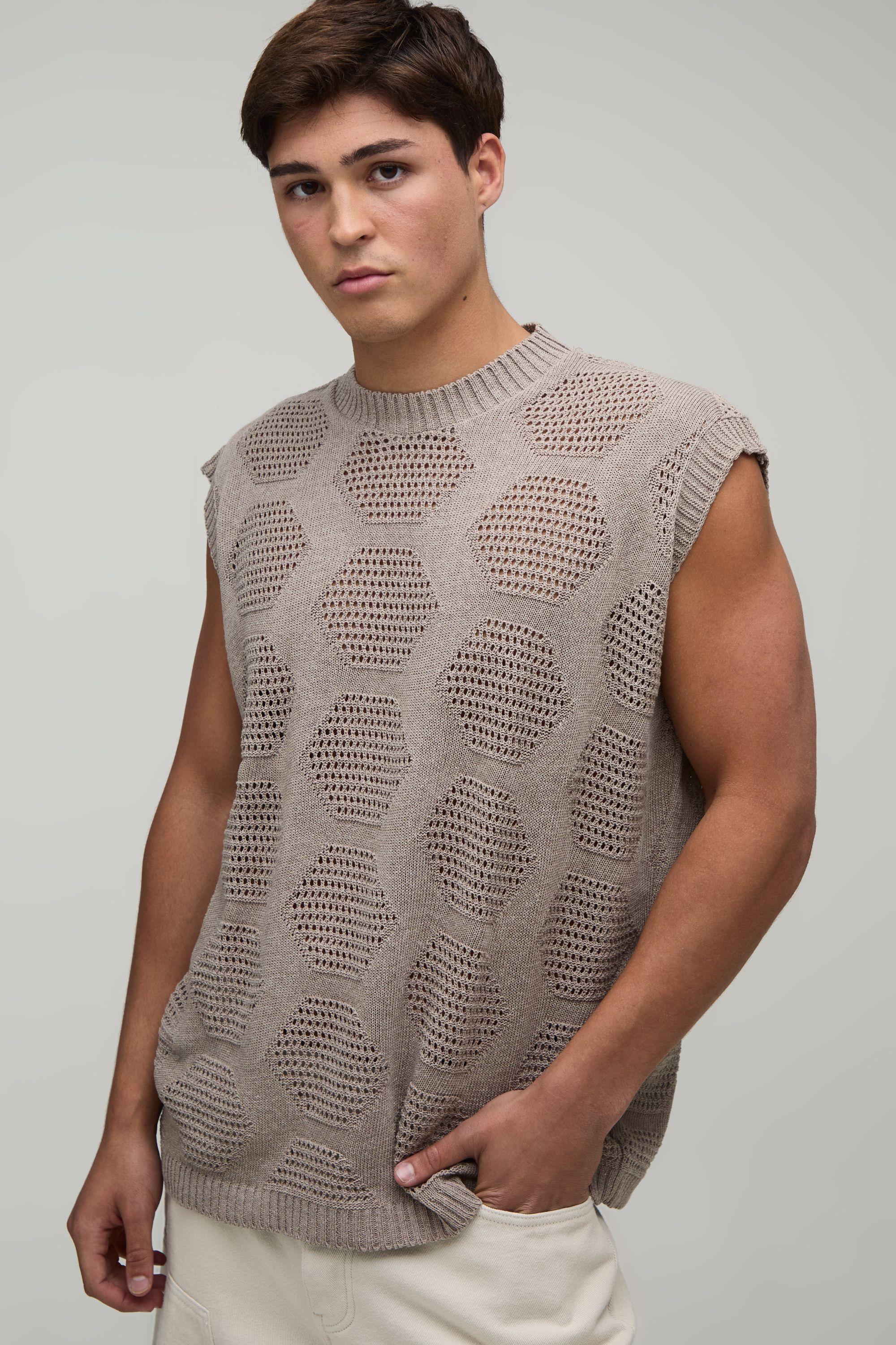 Oversized Open Stitch Geo Knitted Tank by BOOHOOMAN