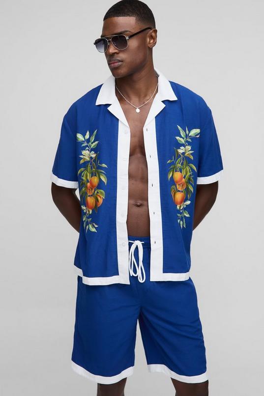 Oversized Orange Graphic Linen Blend Shirt & Relaxed Short Set by BOOHOOMAN