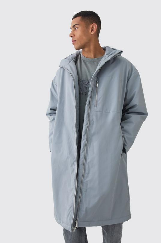 Oversized Padded Tech Longline Mac In Grey by BOOHOOMAN