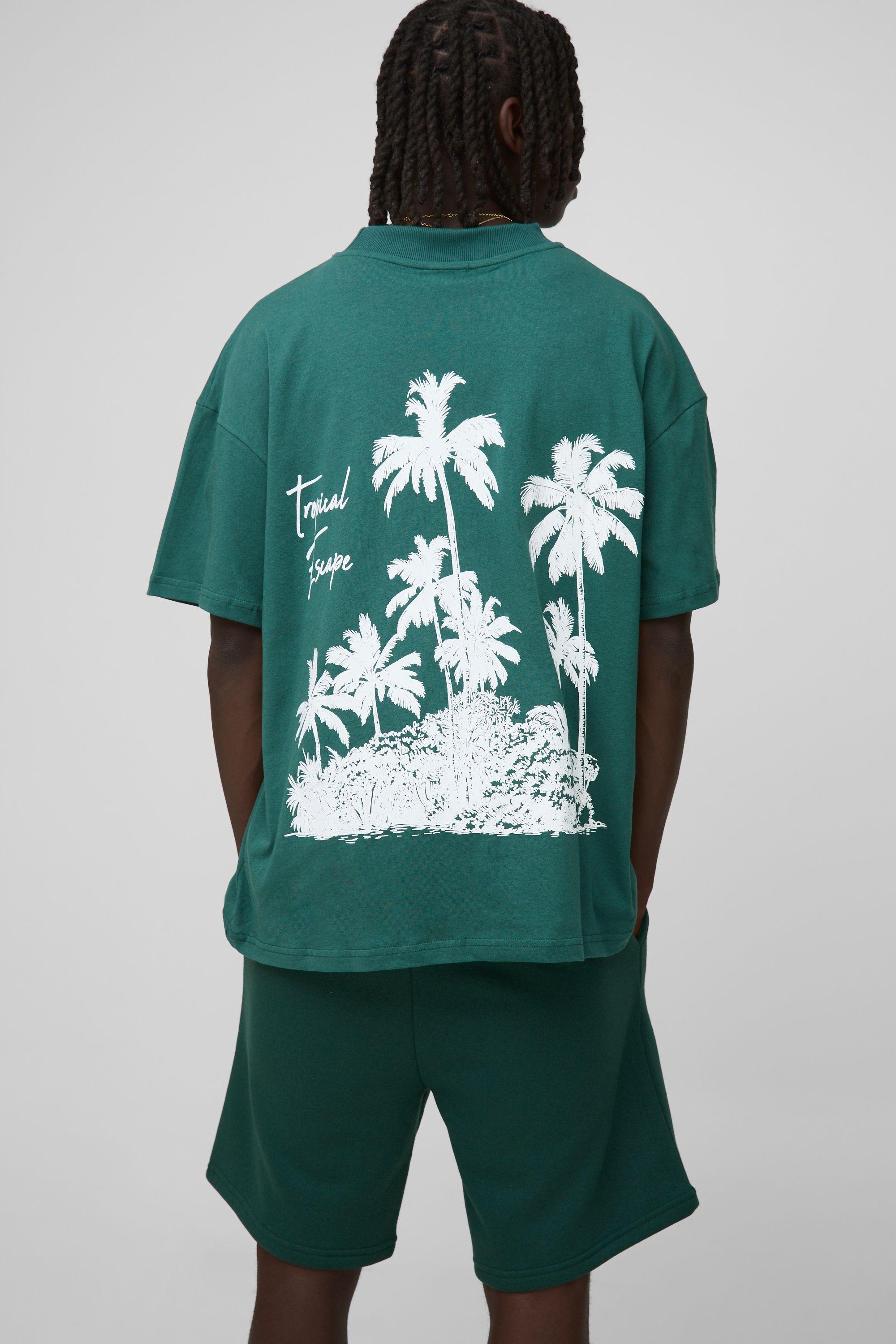 Oversized Palm Print Overdye Wash T-Shirt And Short Set by BOOHOOMAN