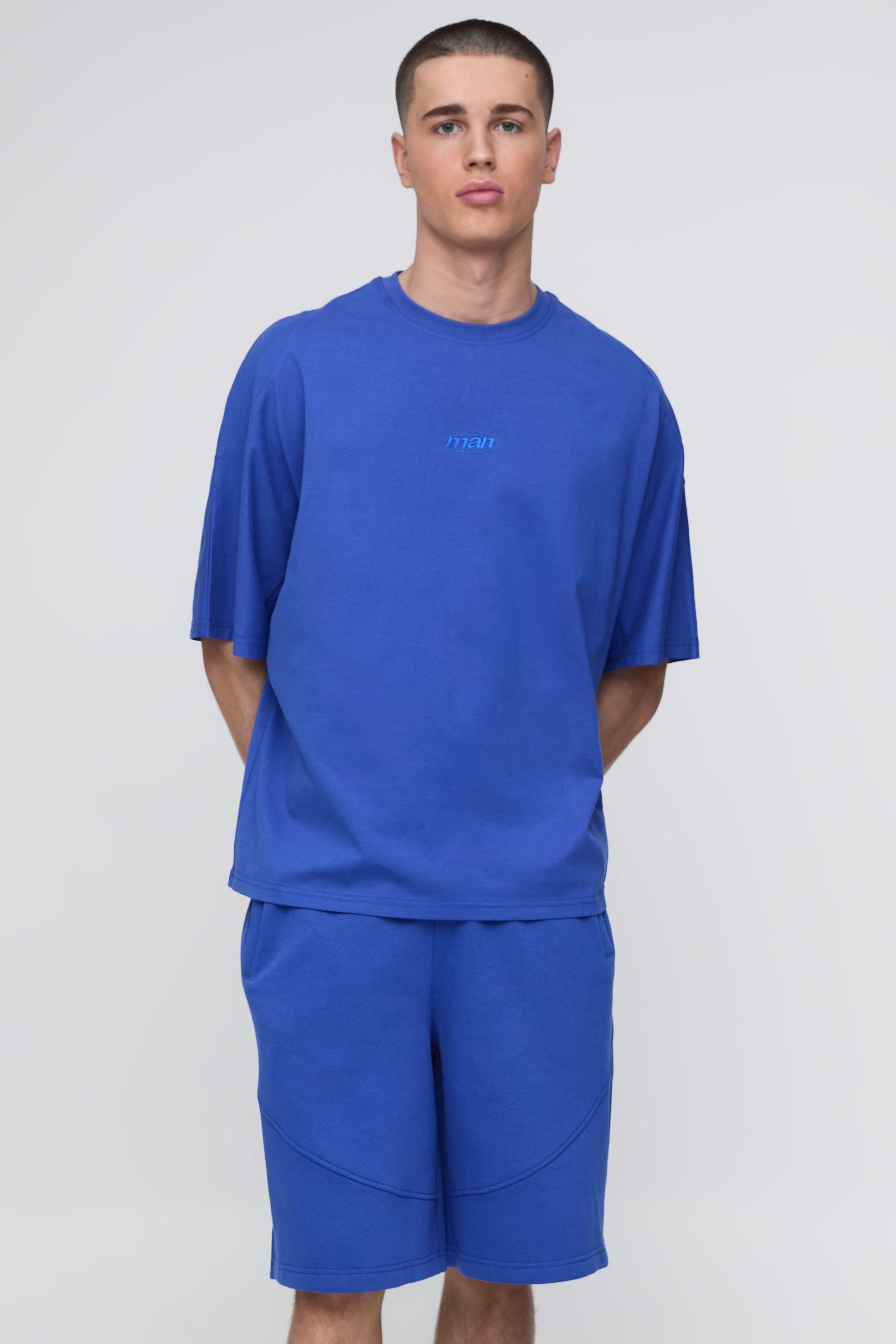 Oversized Panelled Man Embroidered T-Shirt and Short Set by BOOHOOMAN