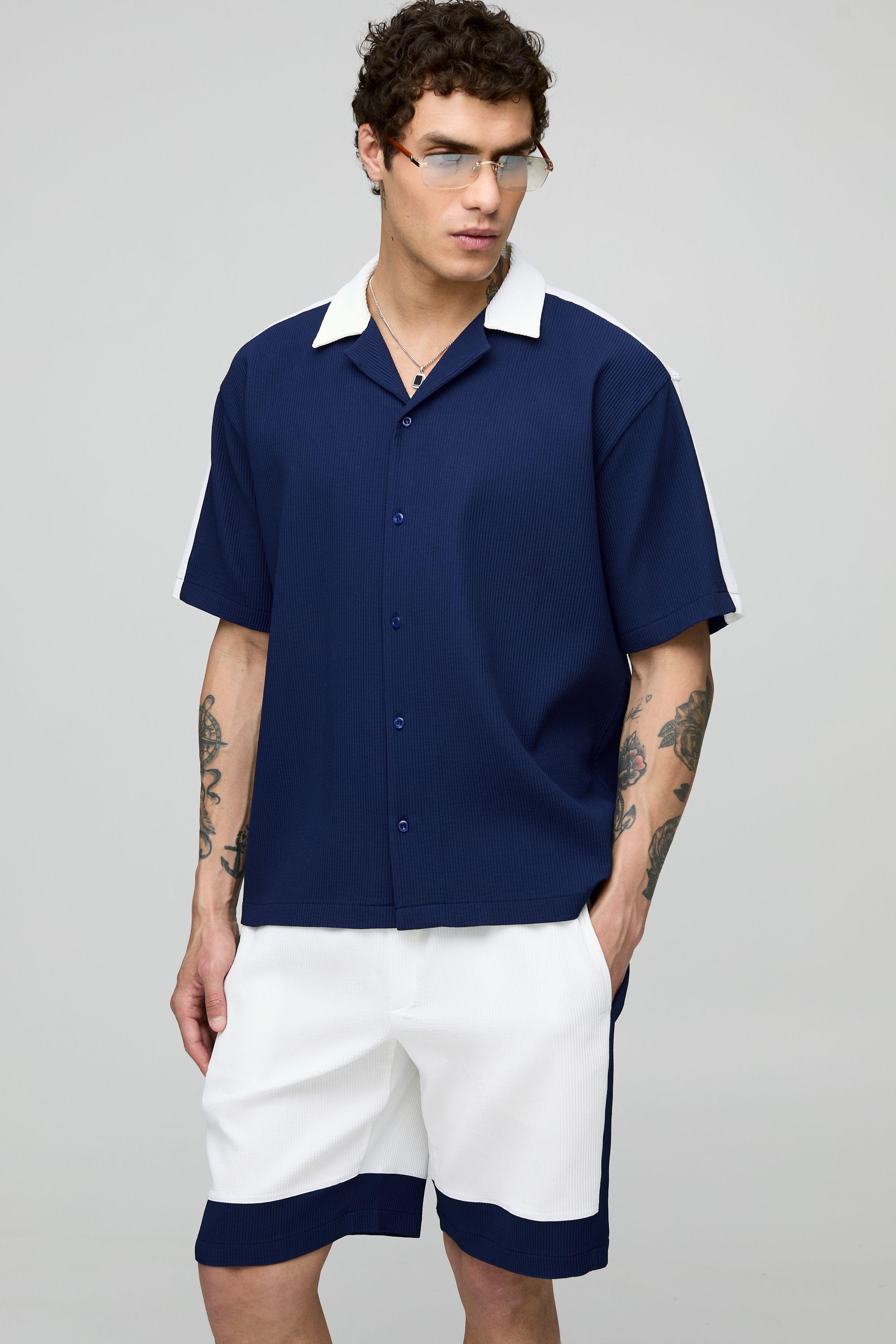 Oversized Pleated Short Sleeve Panel Shirt & Short Set by BOOHOOMAN