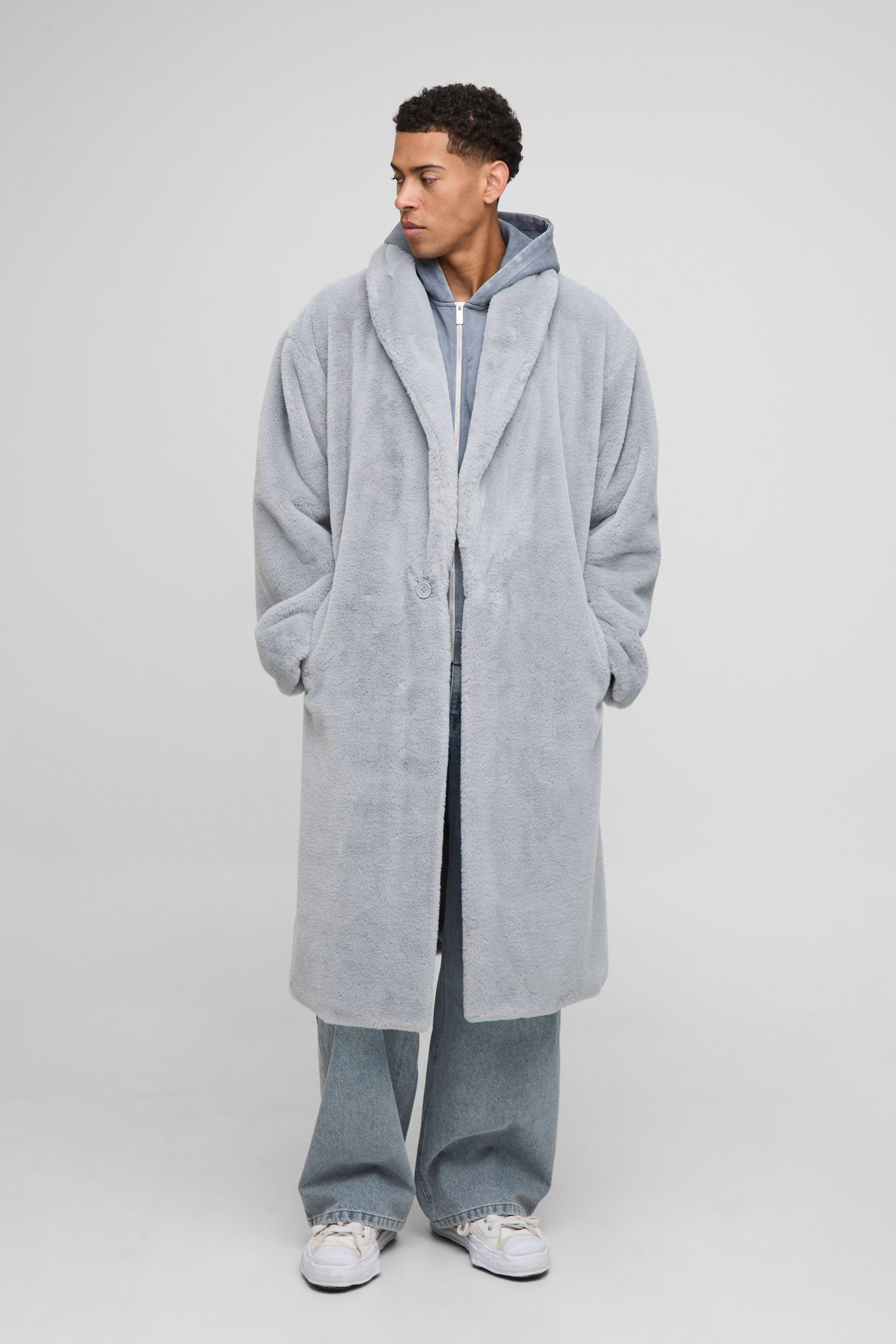 Oversized Plush Faux Fur Shawl Overcoat by BOOHOOMAN
