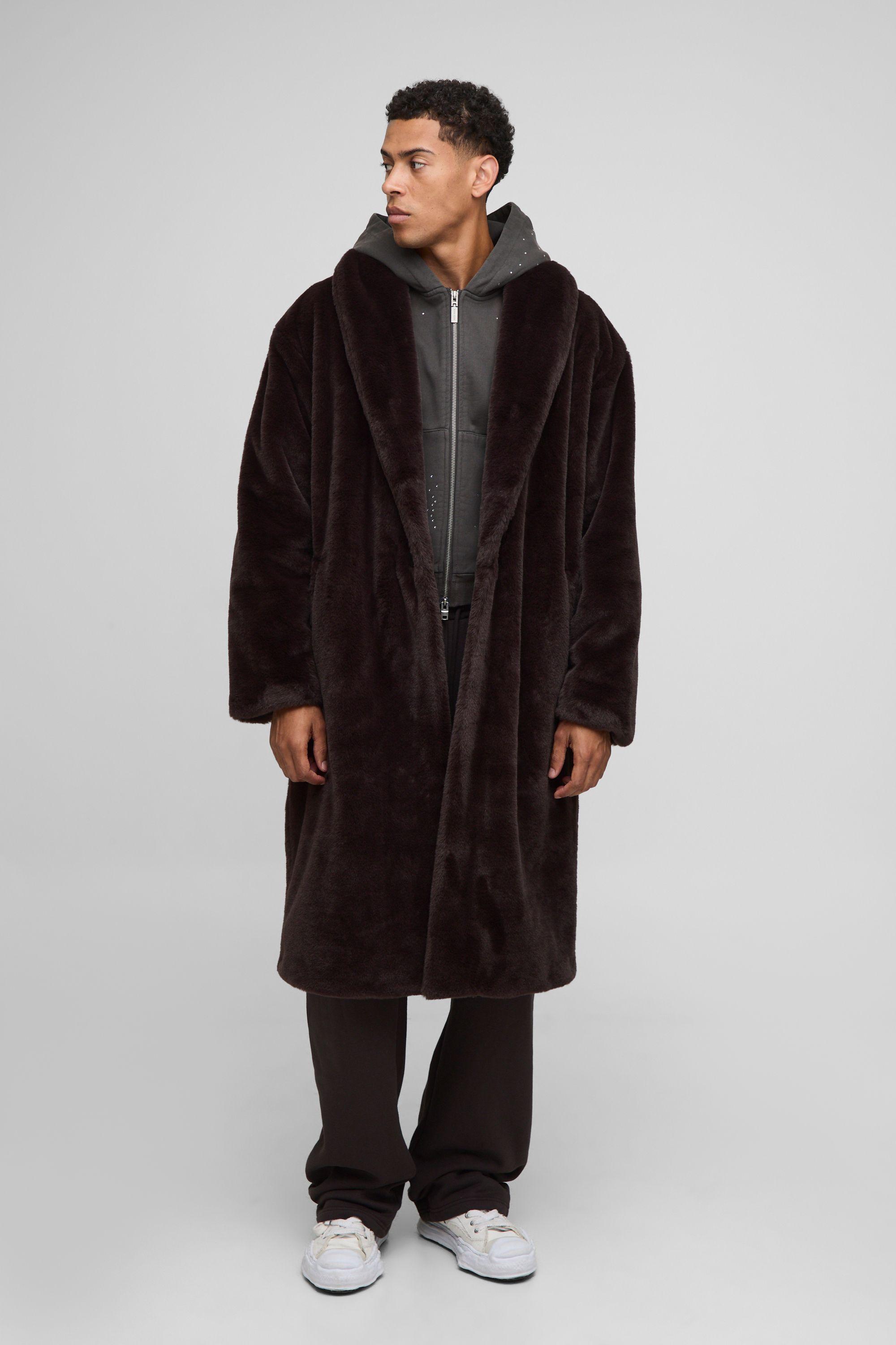 Oversized Plush Faux Fur Shawl Overcoat by BOOHOOMAN