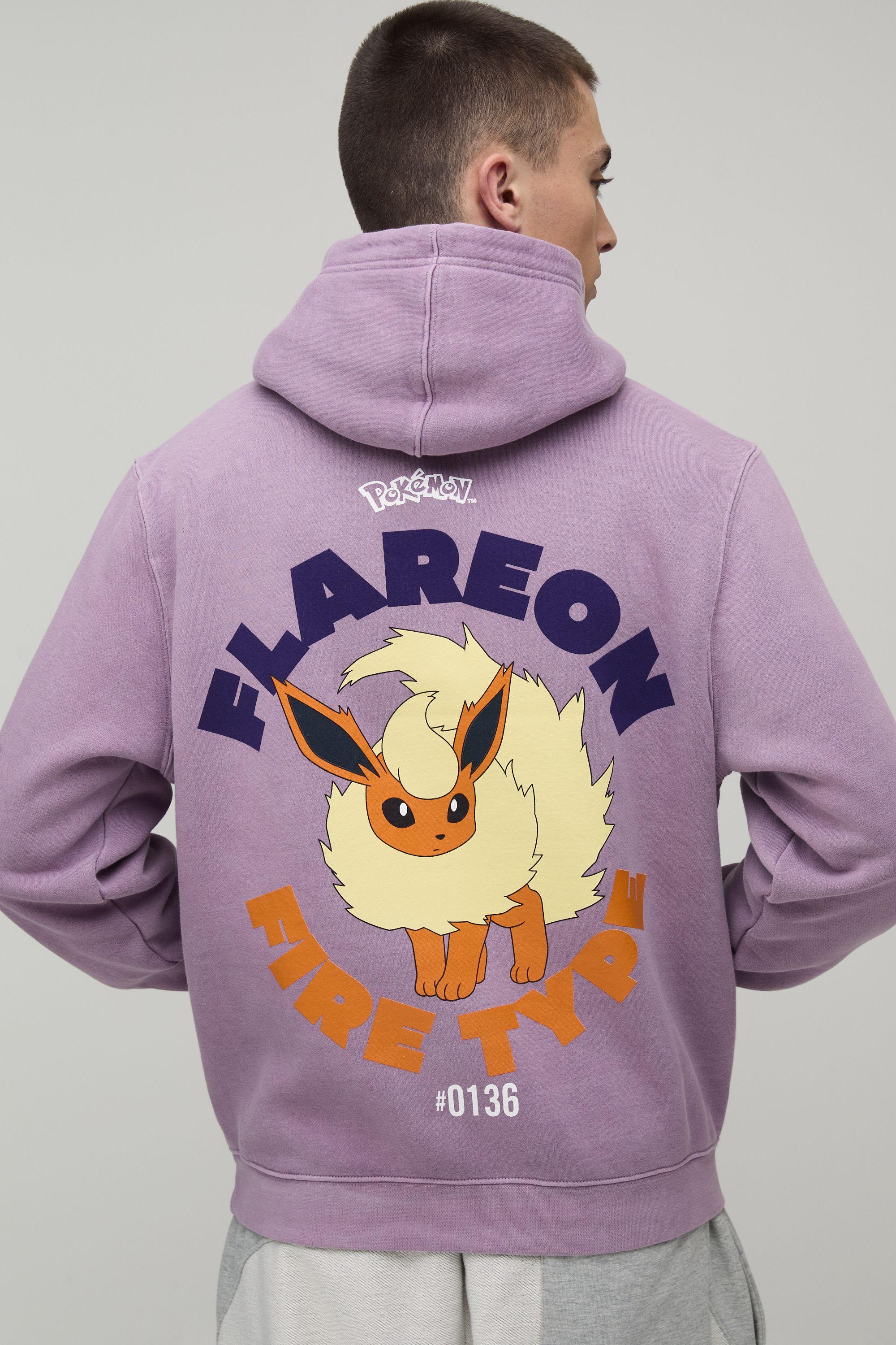 Oversized Pokemon Flareon License Washed Printed Hoodie by BOOHOOMAN