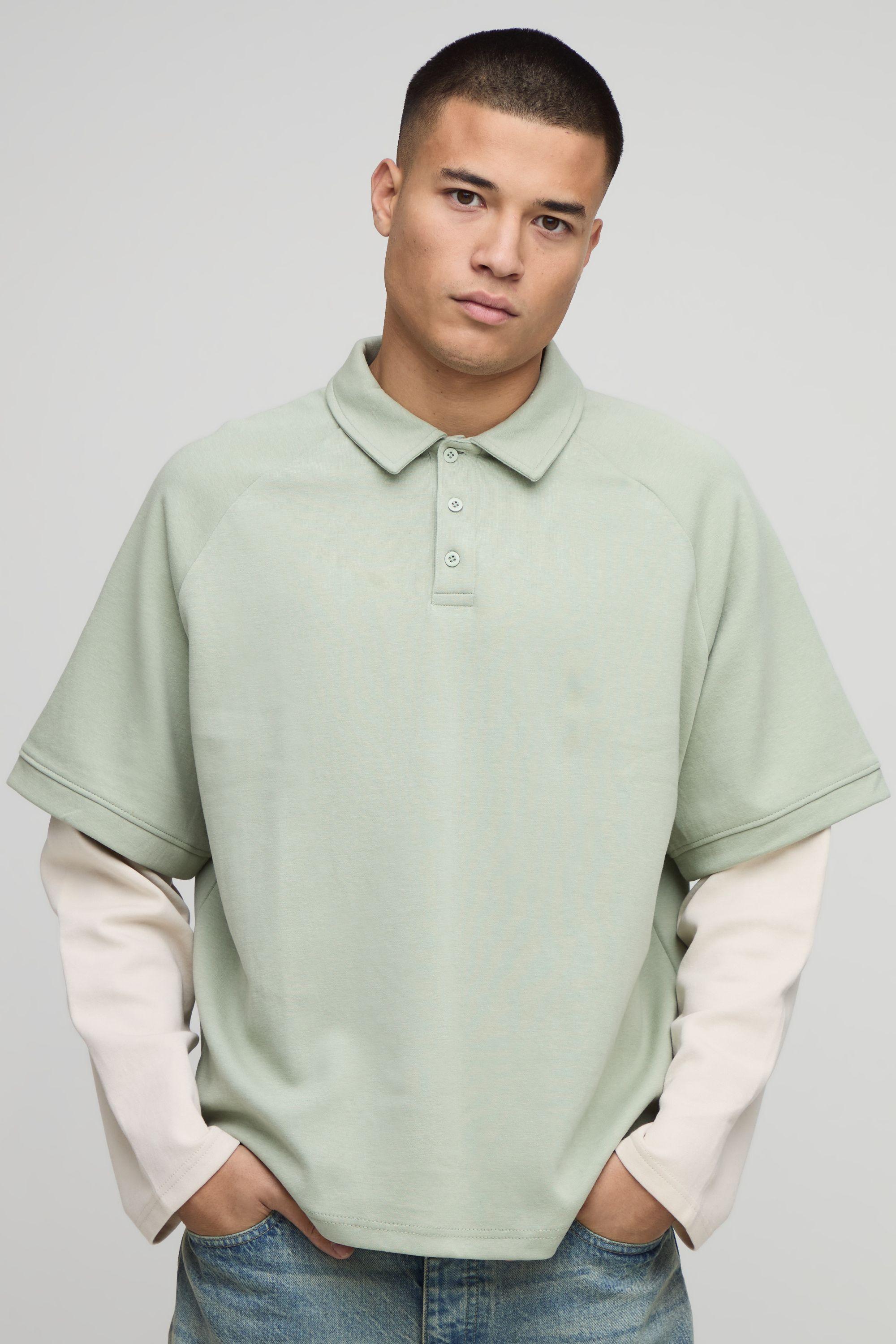 Oversized Premium Interlock Faux Sleeve Polo by BOOHOOMAN