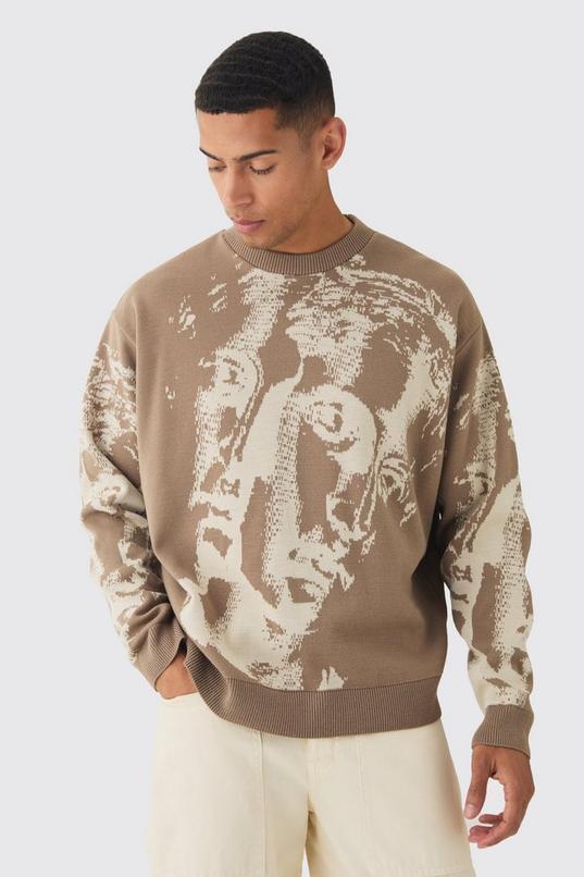 Oversized Renaissance Face Knit Jumper by BOOHOOMAN