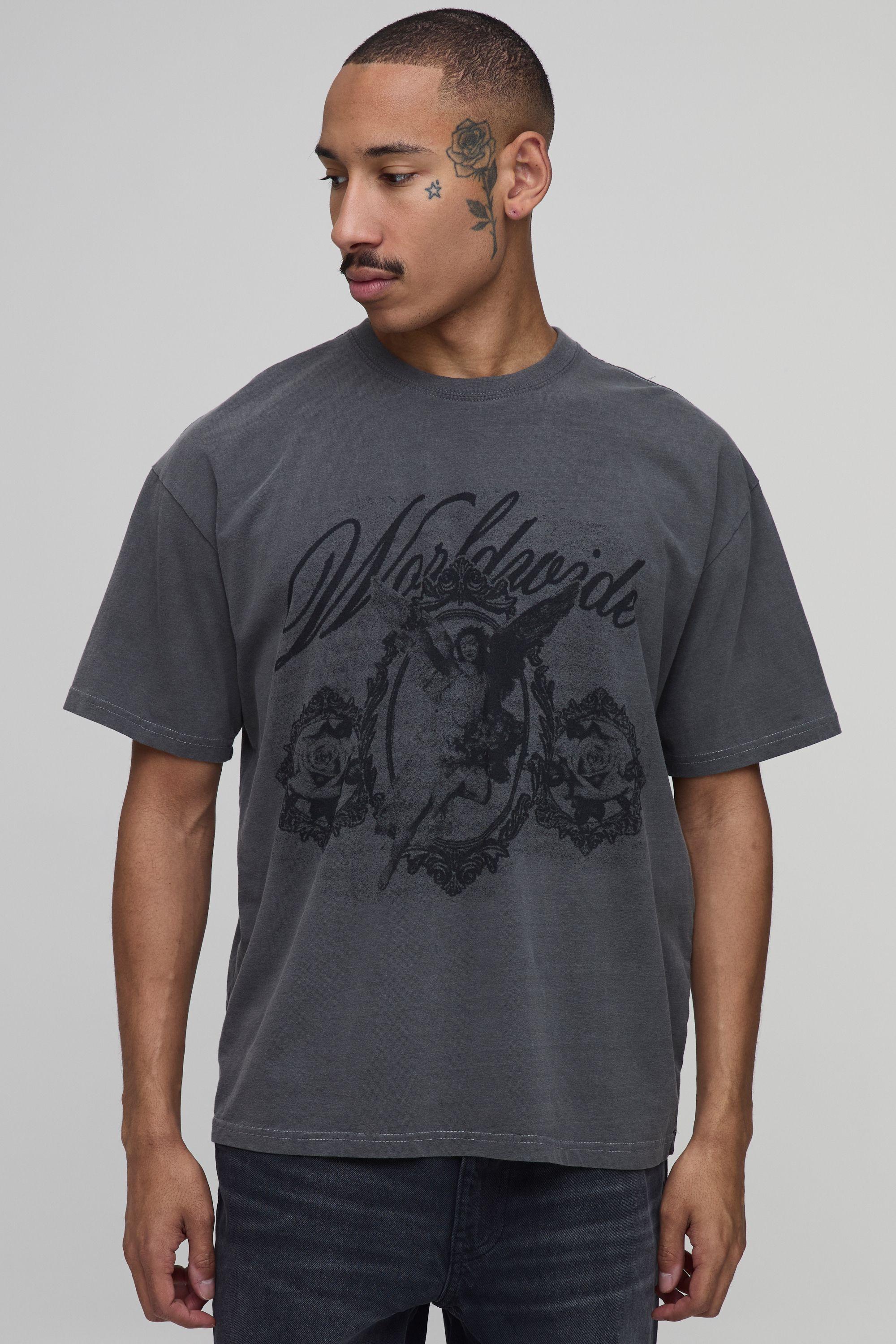 Oversized Renaissance Print Washed Print T-Shirt by BOOHOOMAN