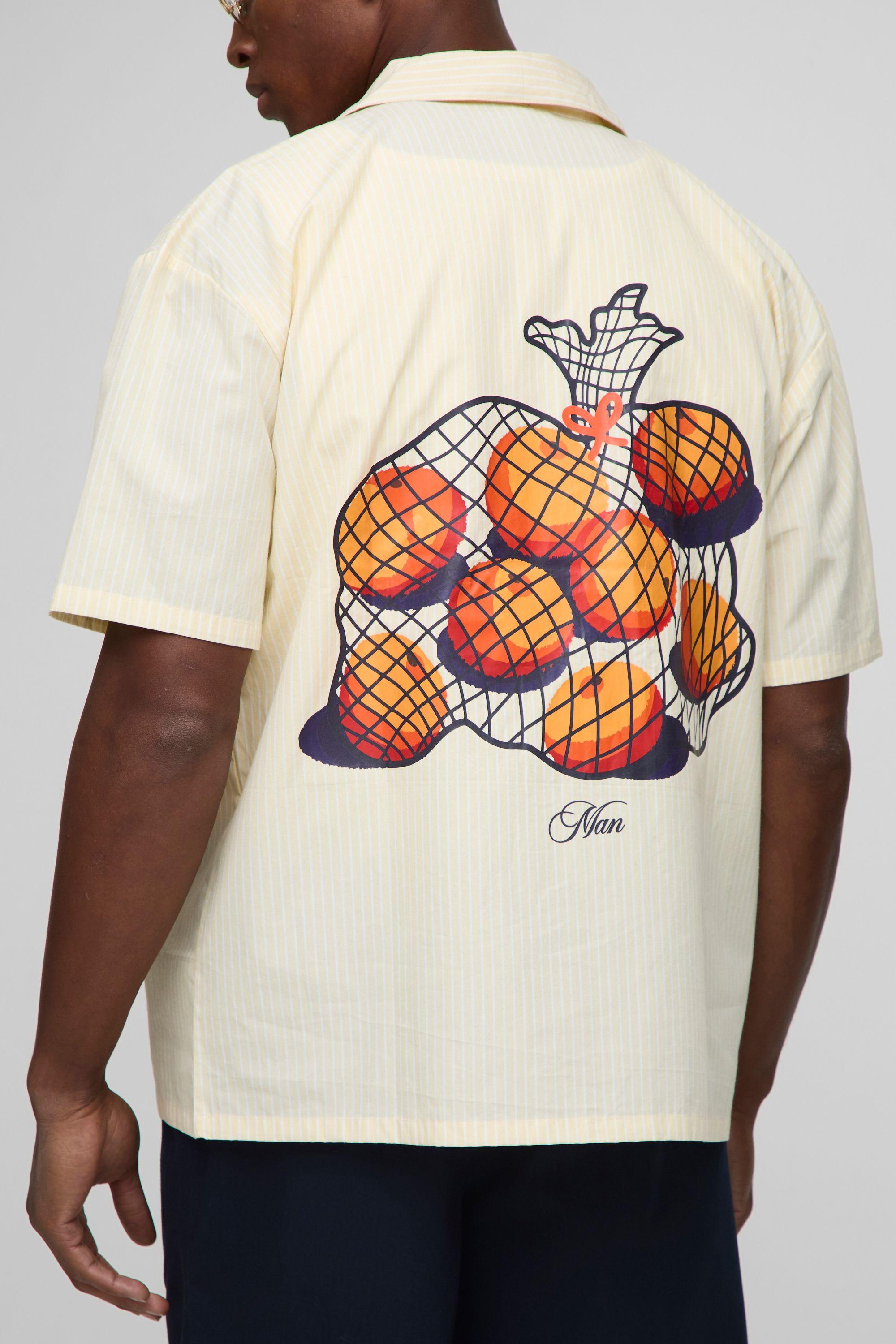 Oversized Revere Fruit Print Stripe Shirt by BOOHOOMAN
