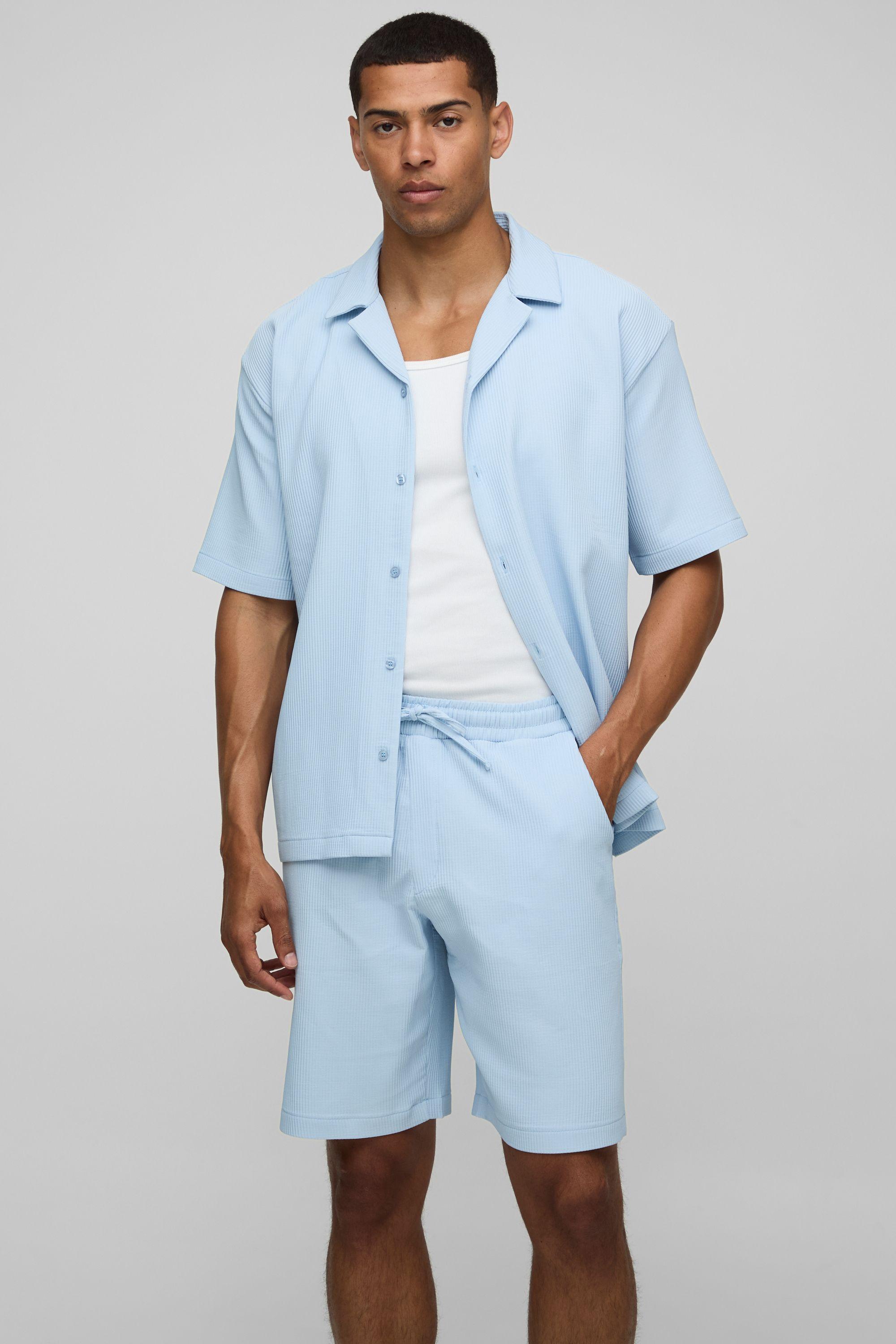 Oversized Revere Pleated Shirt & Short Set by BOOHOOMAN