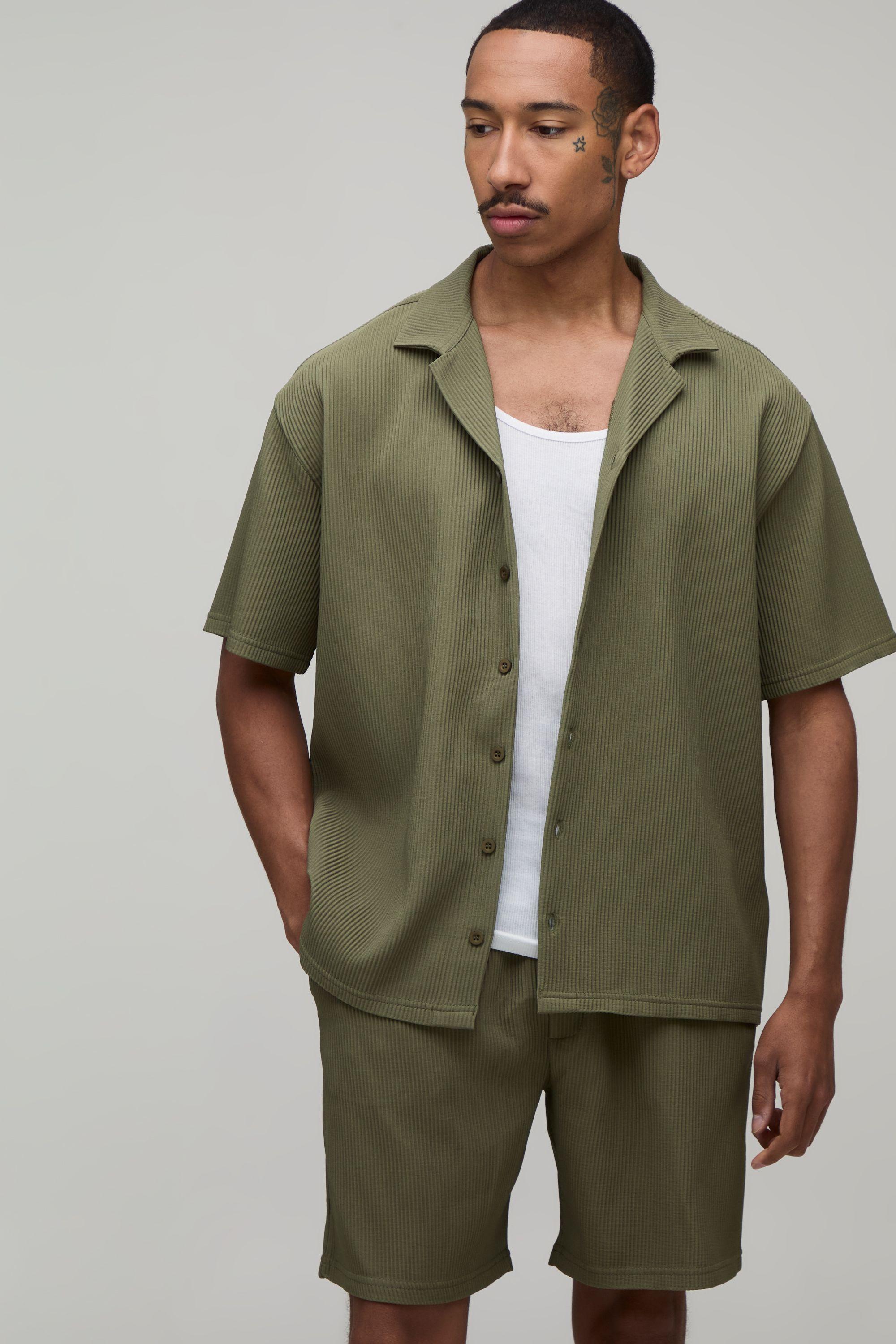 Oversized Revere Pleated Shirt & Short Set by BOOHOOMAN