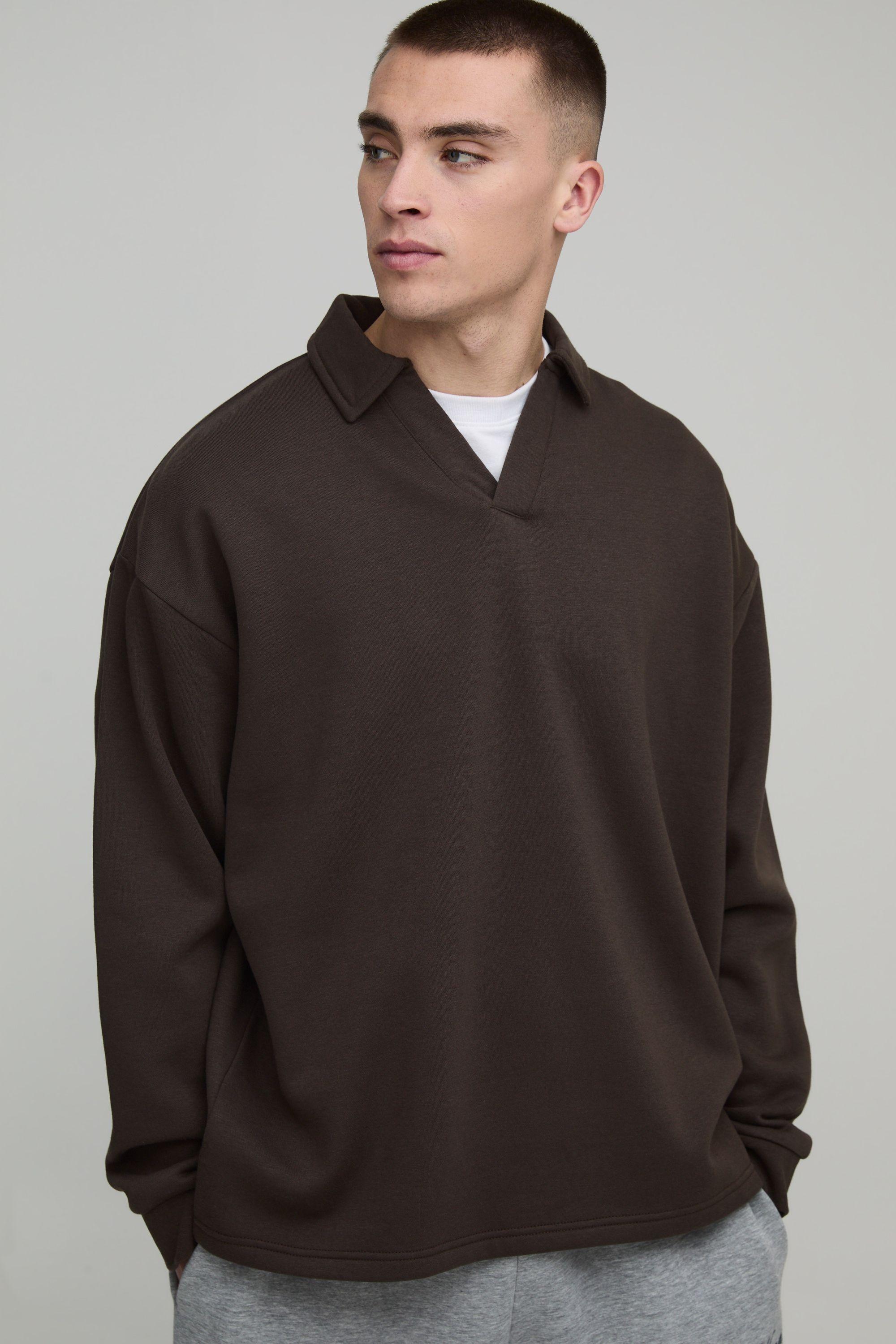 Oversized Revere Rugby Sweatshirt Polo by BOOHOOMAN
