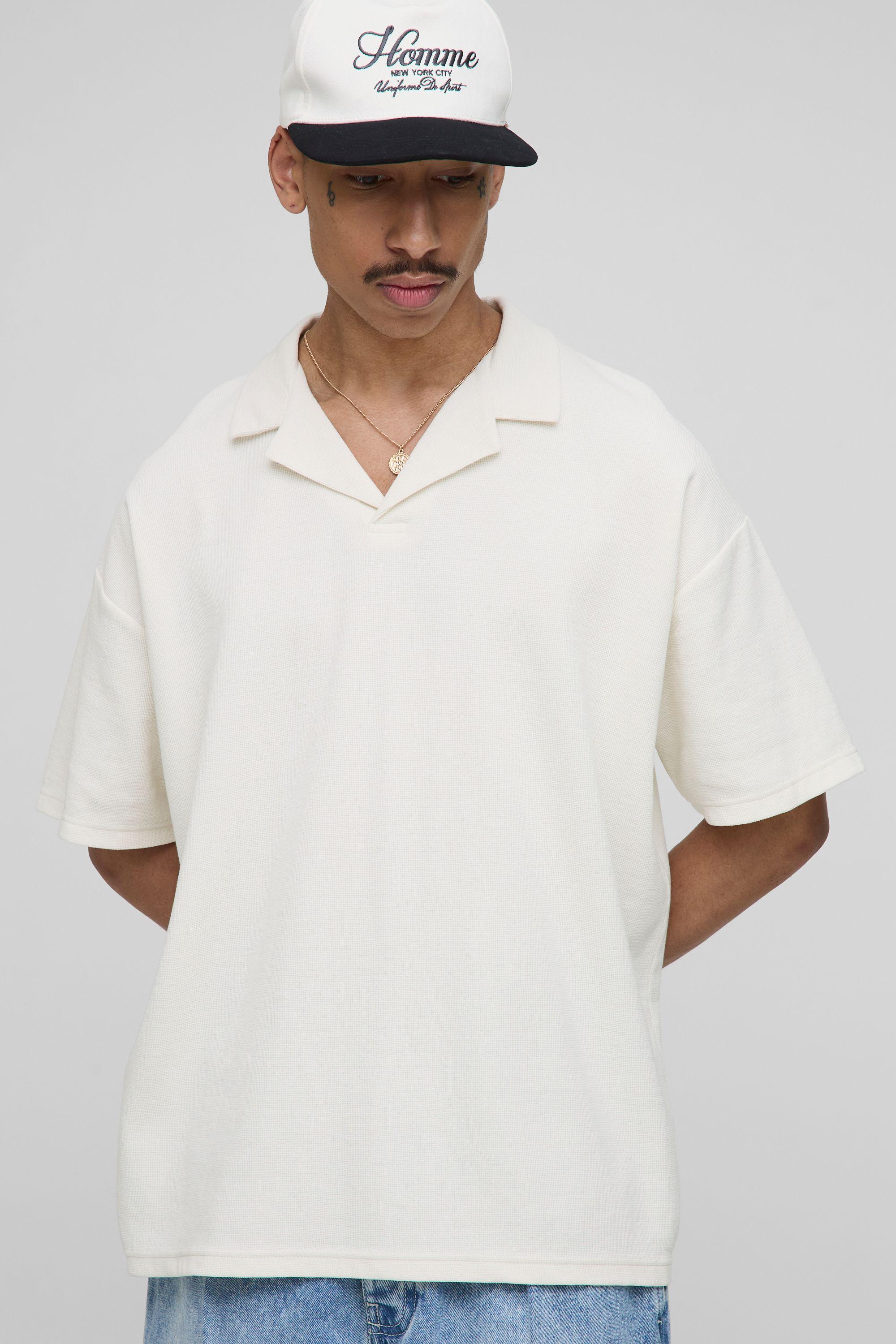 Oversized Revere Textured Jacquard Jersey Polo by BOOHOOMAN