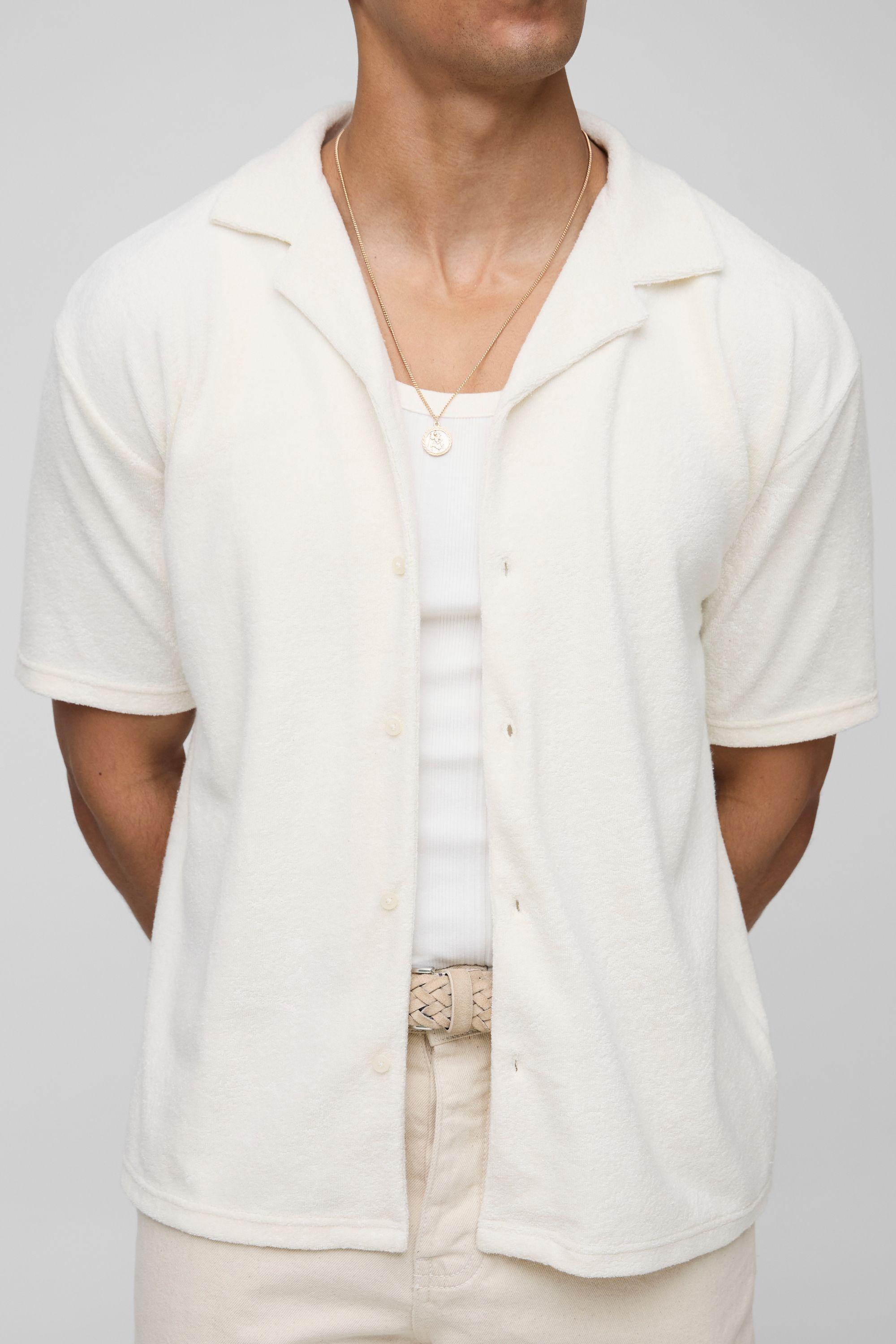 Oversized Revere Towelling Shirt by BOOHOOMAN