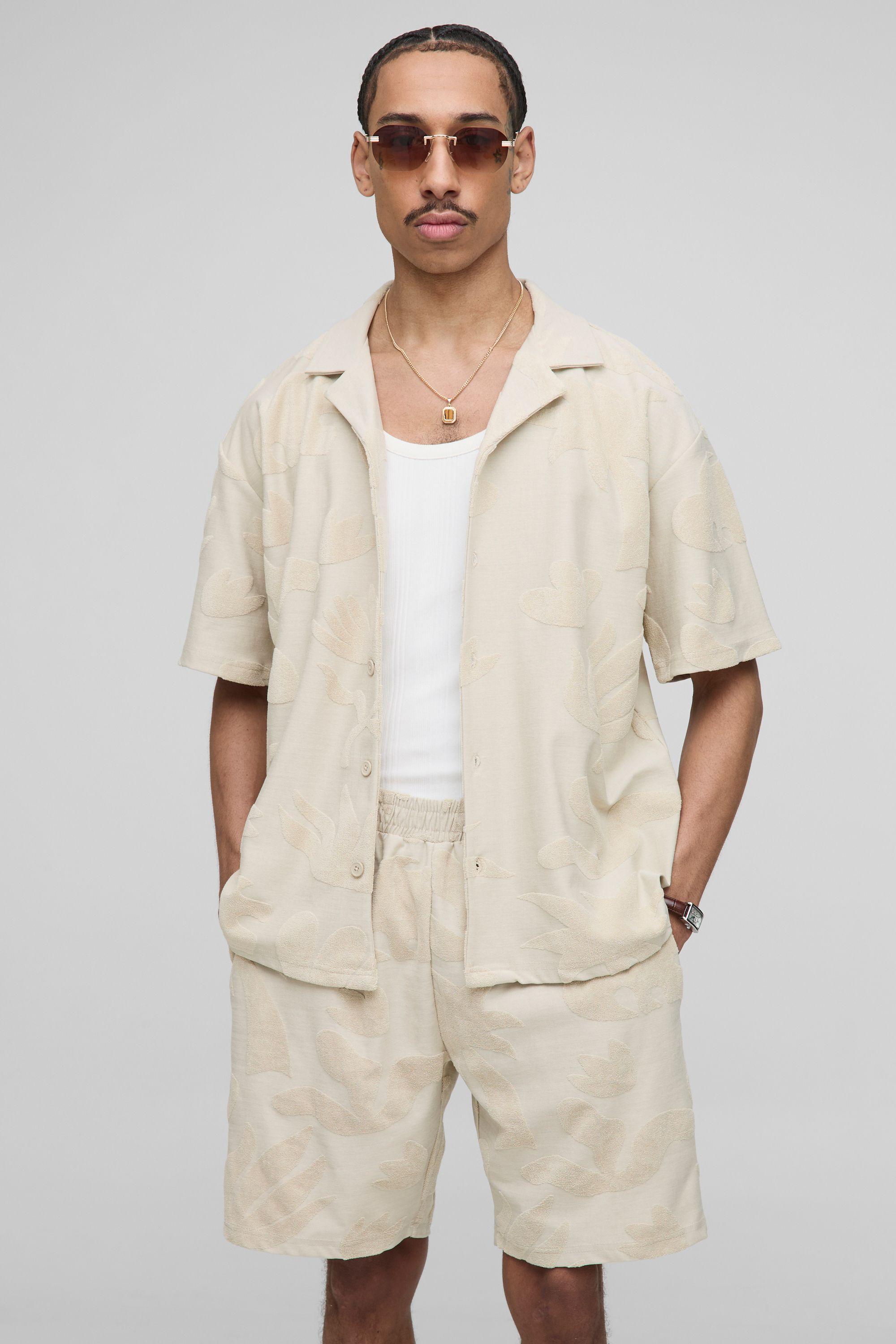 Oversized Revere Towelling Shirt & Loose Short Set by BOOHOOMAN