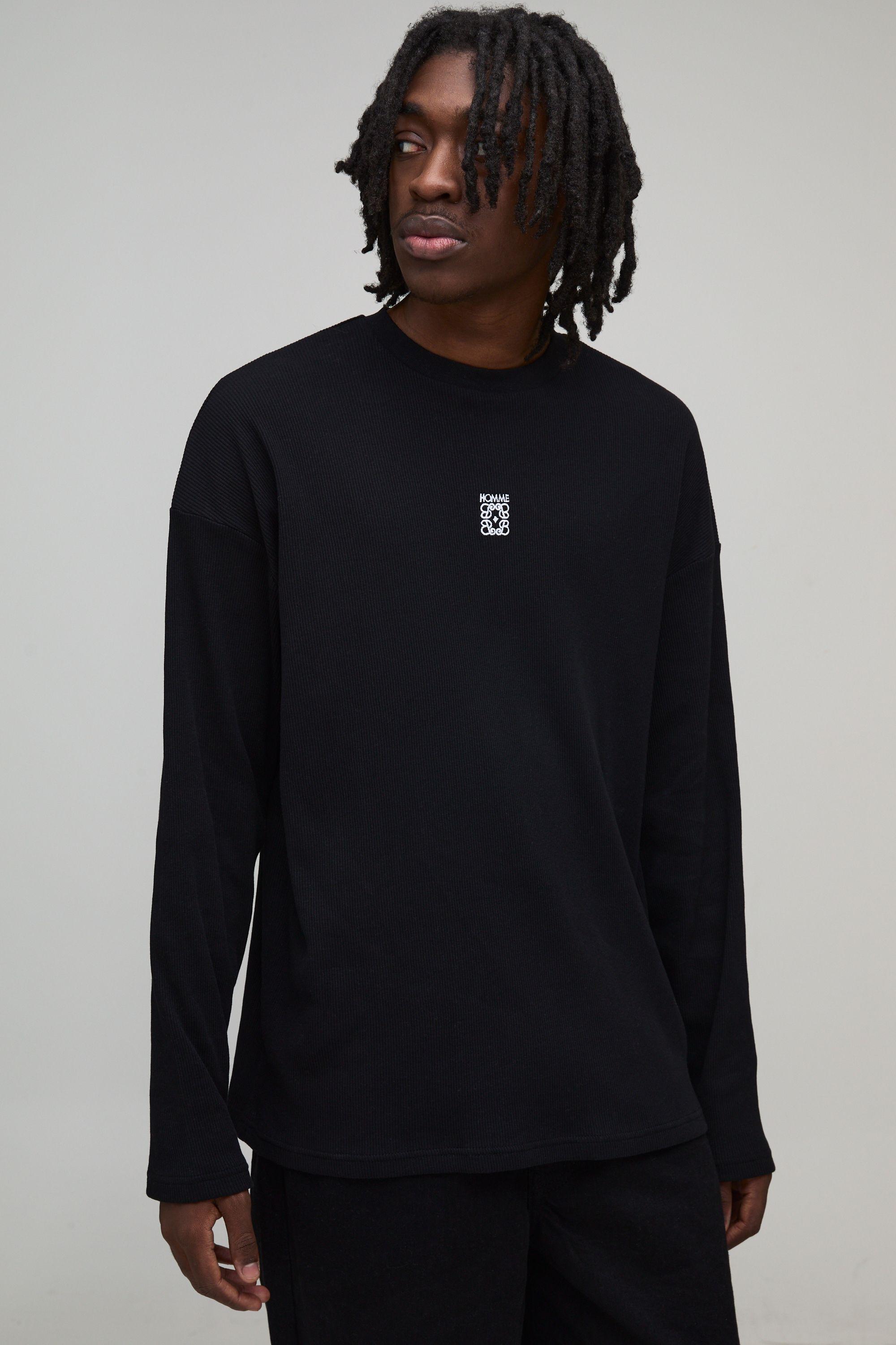 Oversized Rib Homme Embroidered Long Sleeve T-Shirt by BOOHOOMAN