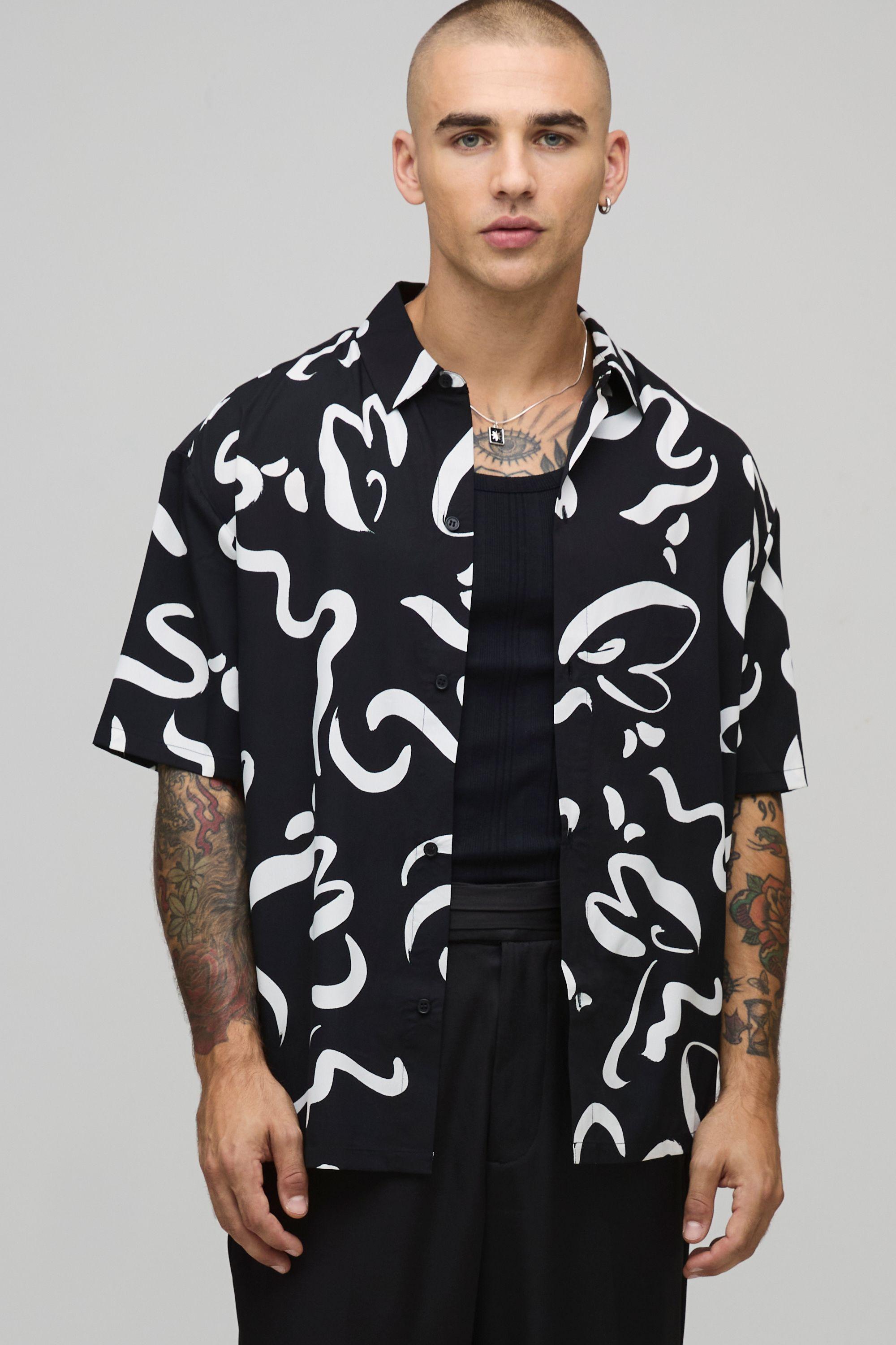 Oversized Short Sleeve Abstract Print Shirt by BOOHOOMAN