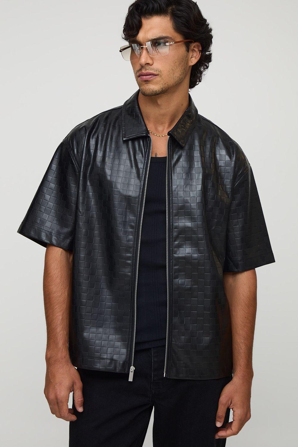 Oversized Short Sleeve PU Collared Overshirt by BOOHOOMAN