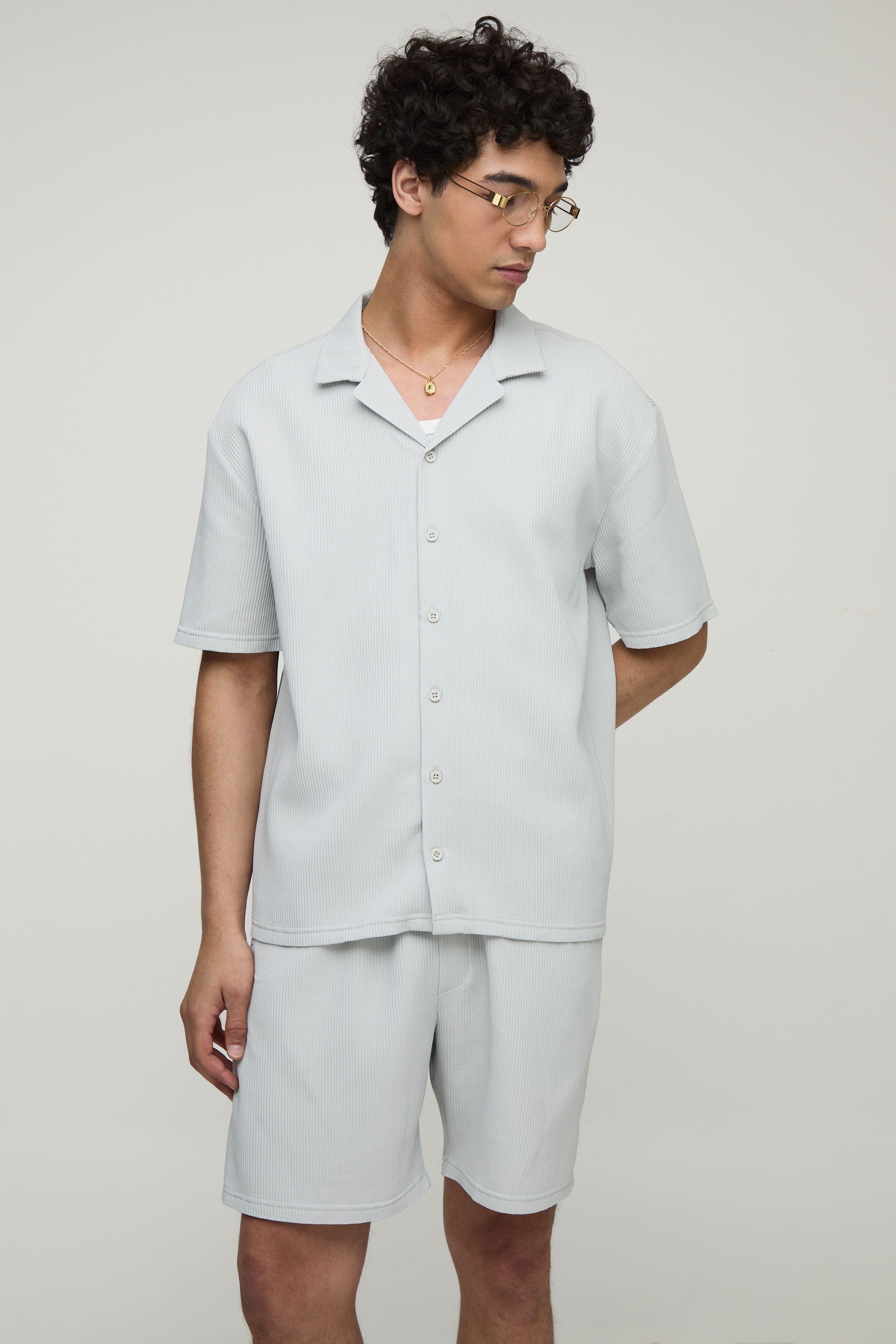 Oversized Short Sleeve Pleated Shirt And Short Set by BOOHOOMAN