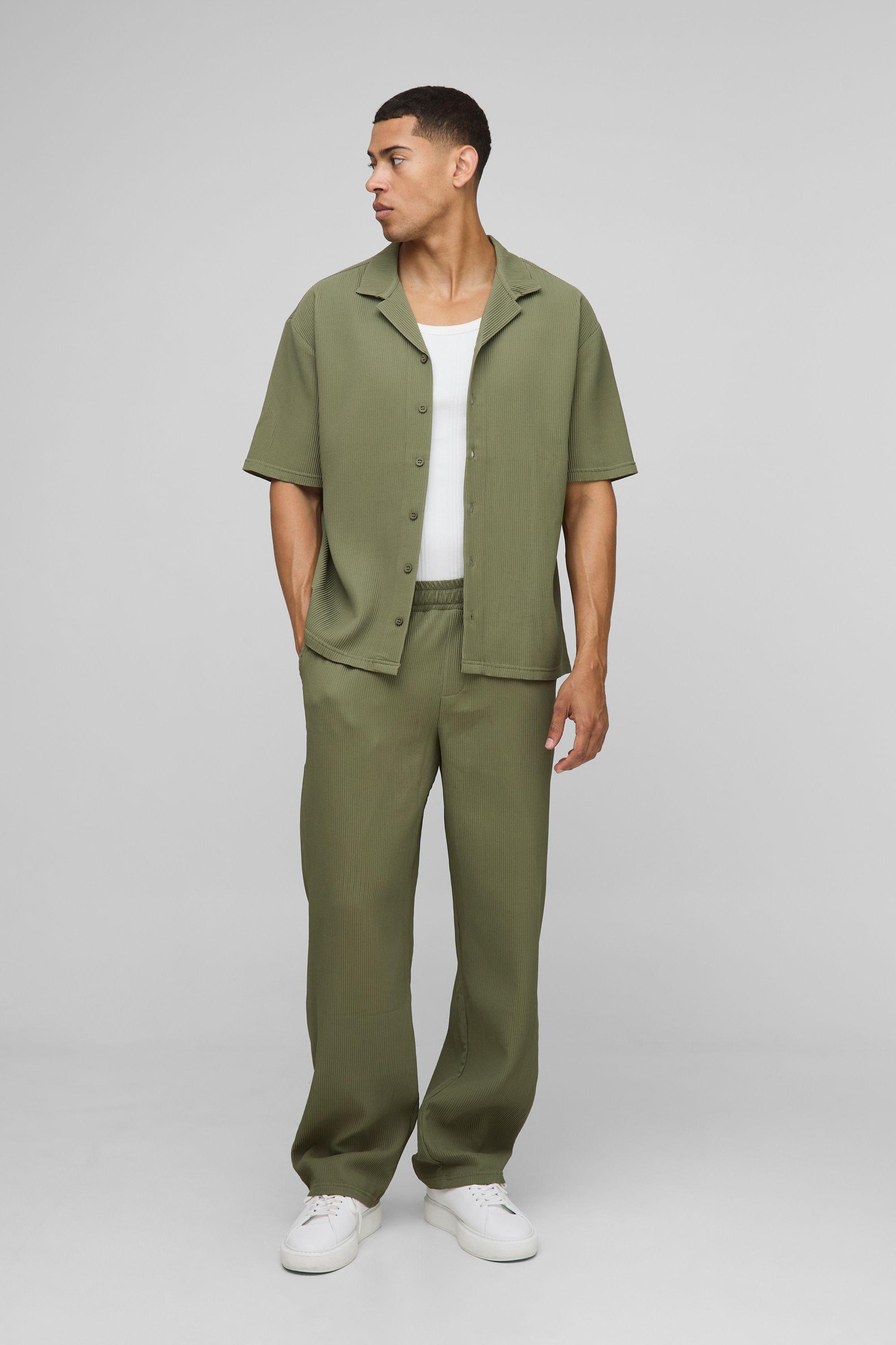 Oversized Short Sleeve Pleated Shirt & Straight Trouser by BOOHOOMAN