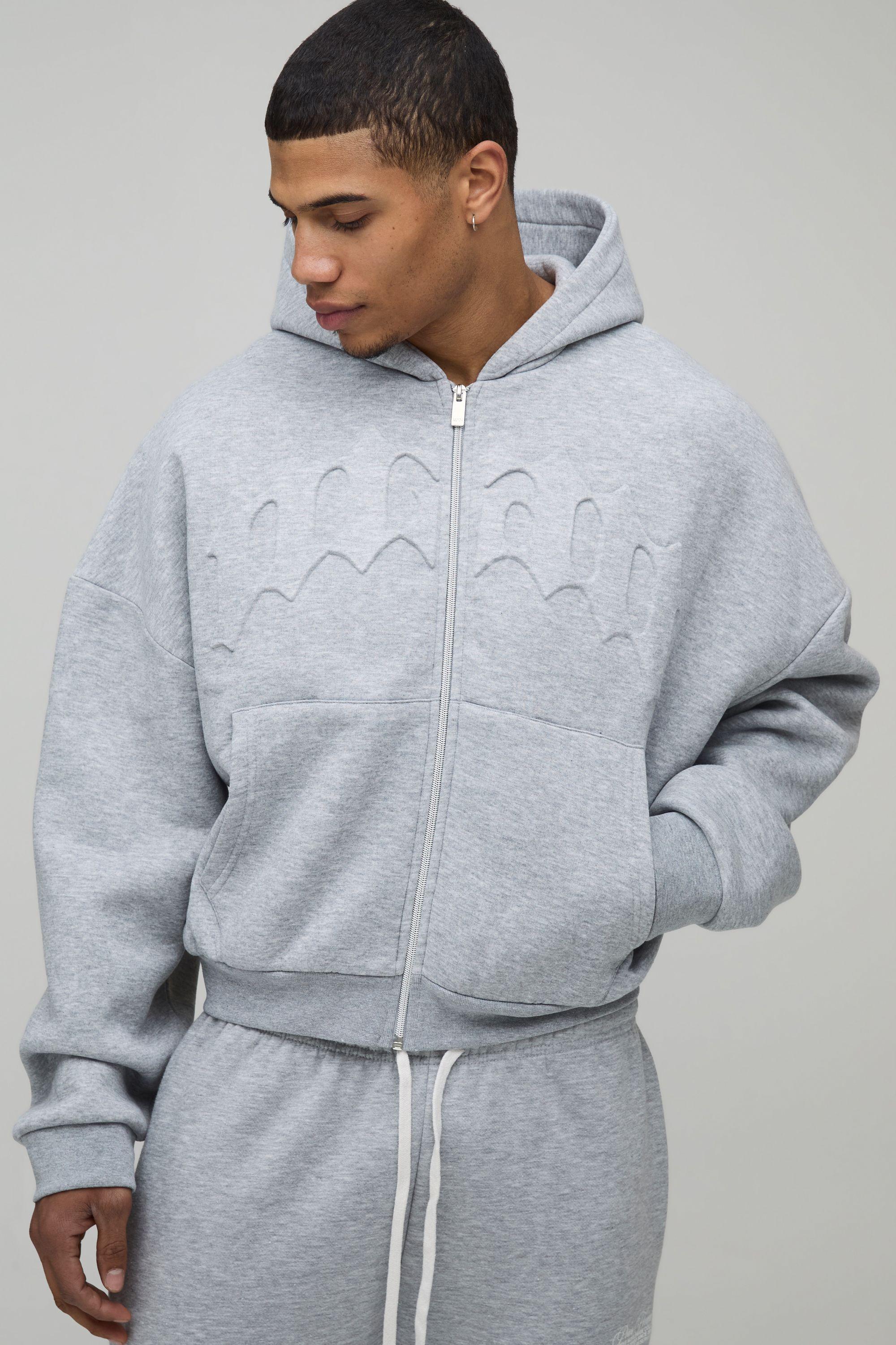 Oversized Shrunken Boxy Embossed Gothic Man Zip Thru Hoodie by BOOHOOMAN