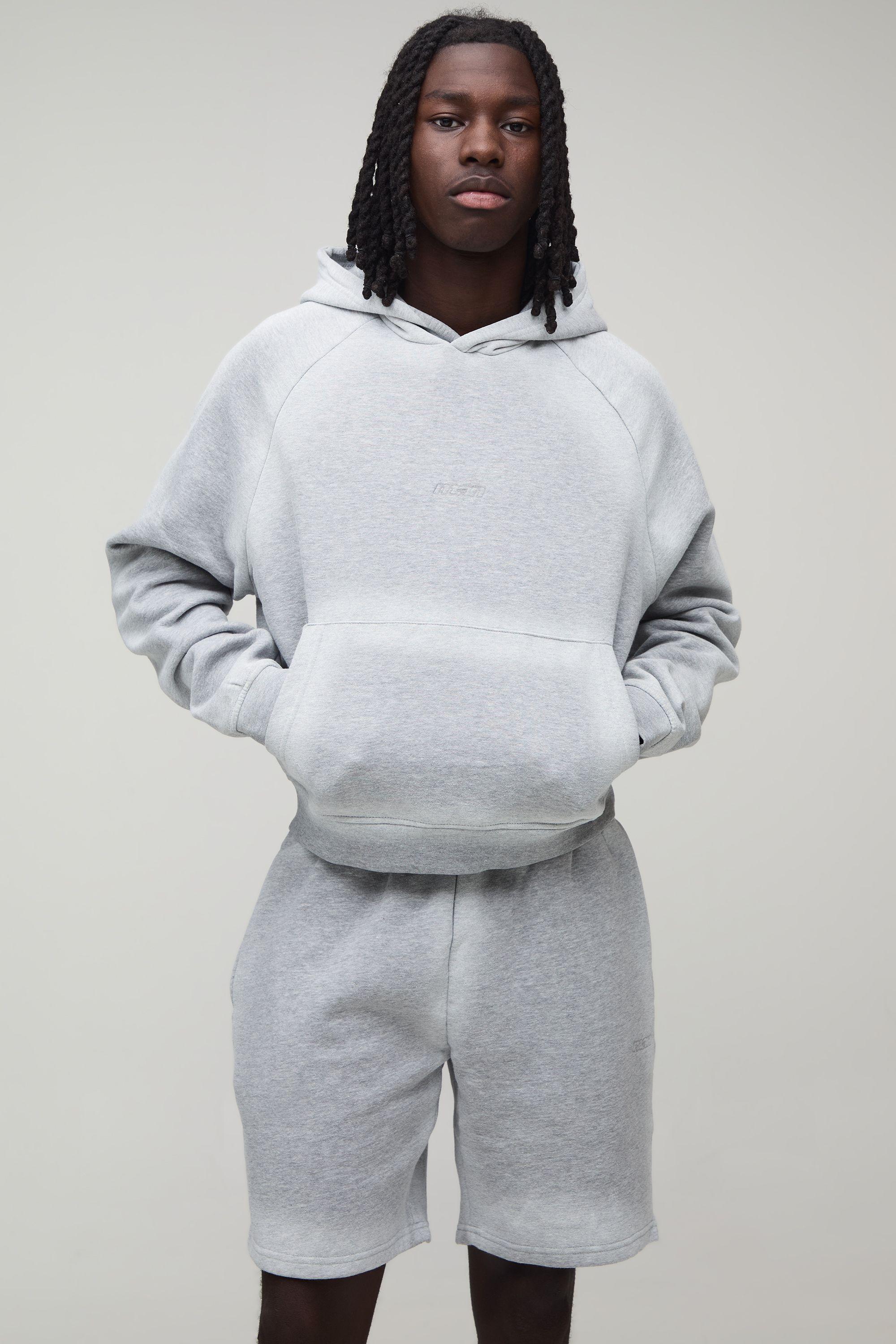 Oversized Shrunken Man Sport Drop Shoulder Raglan Hooded Short Tracksuit by BOOHOOMAN