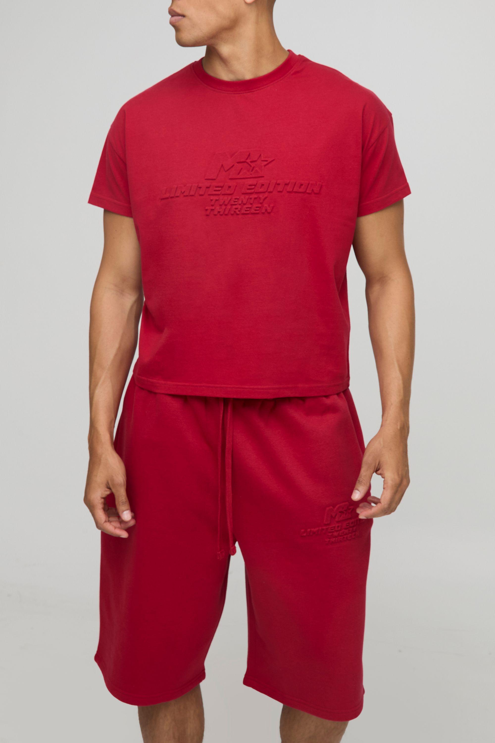 Oversized Shrunken Peached Washed Embossed M Star T-Shirt & Jorts Set by BOOHOOMAN