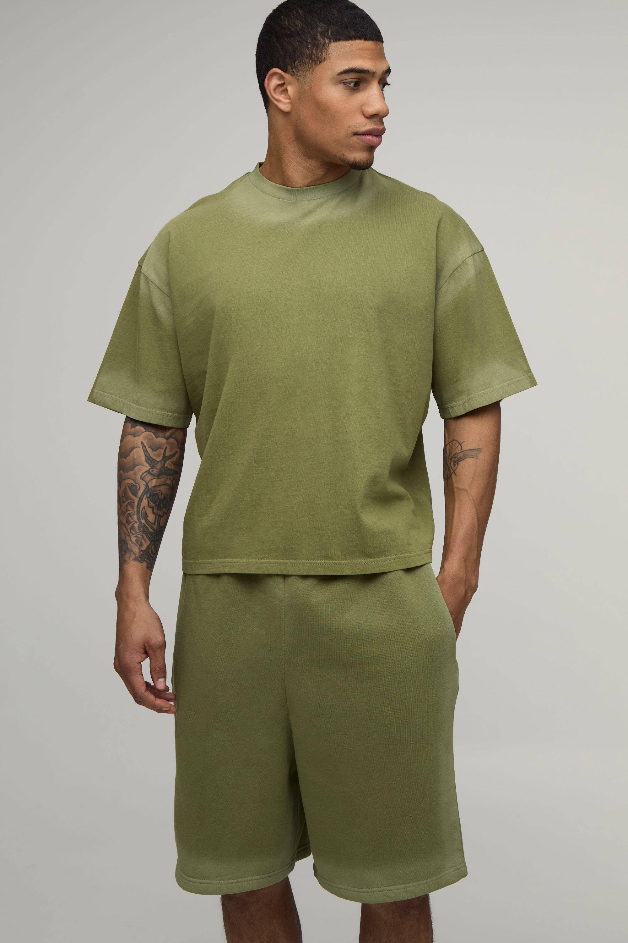 Oversized Shrunken Spray Seam Wash T-Shirt & Shorts Set by BOOHOOMAN