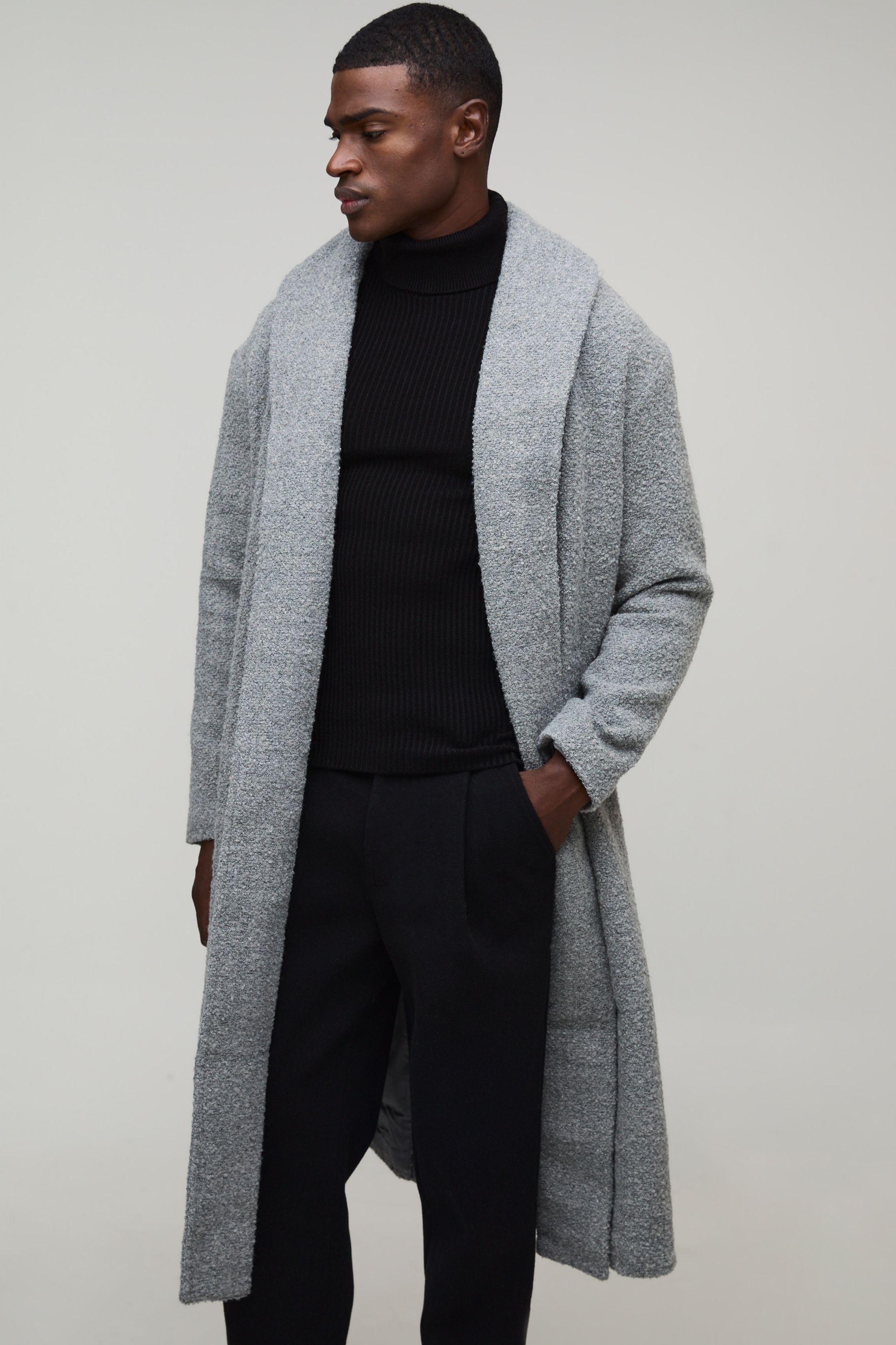 Oversized Single Breasted Shawl Collar Self Belted Longline Boucle Overcoat by BOOHOOMAN