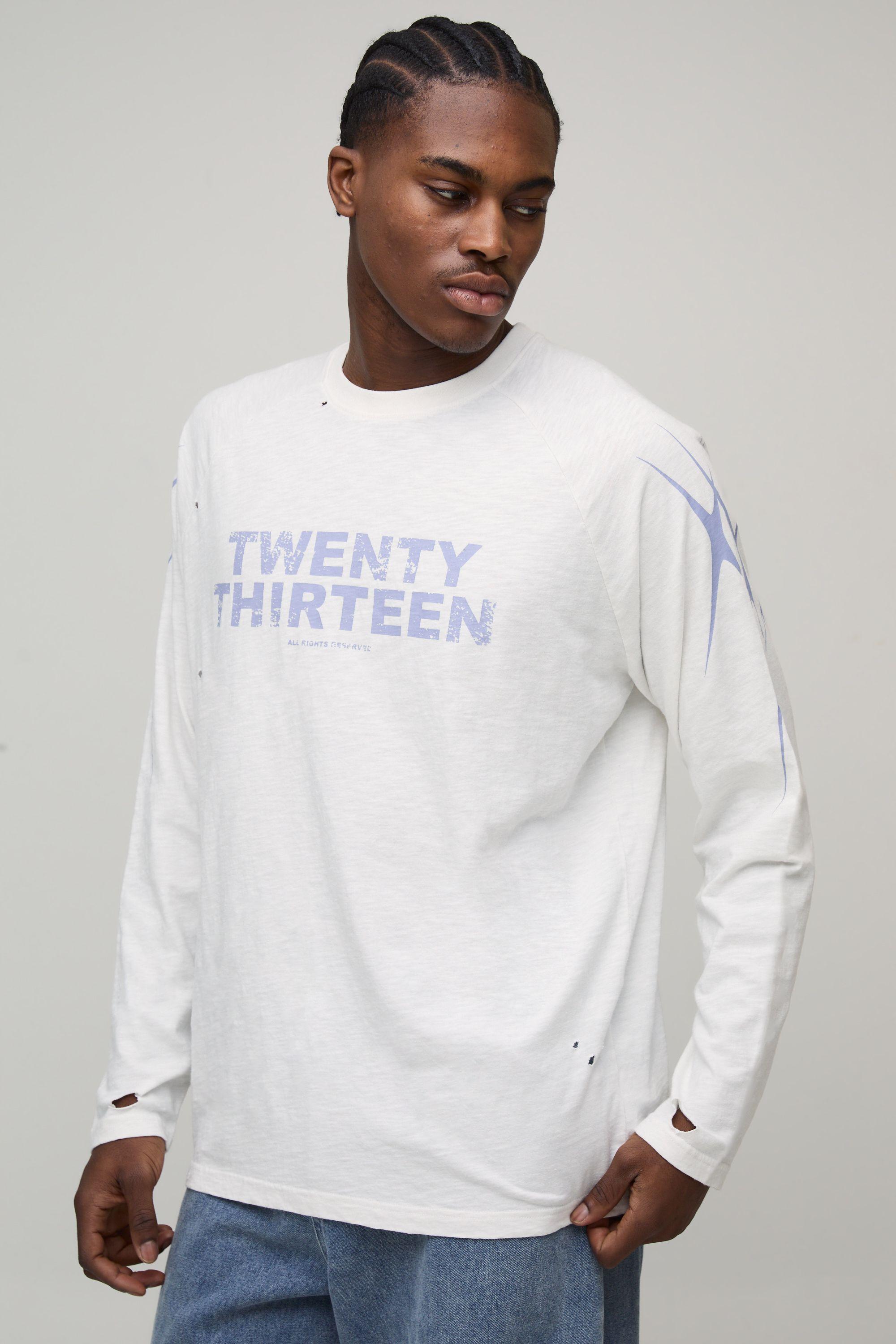 Oversized Slouchy Neck Raglan Slub Long Sleeve T-shirt by BOOHOOMAN