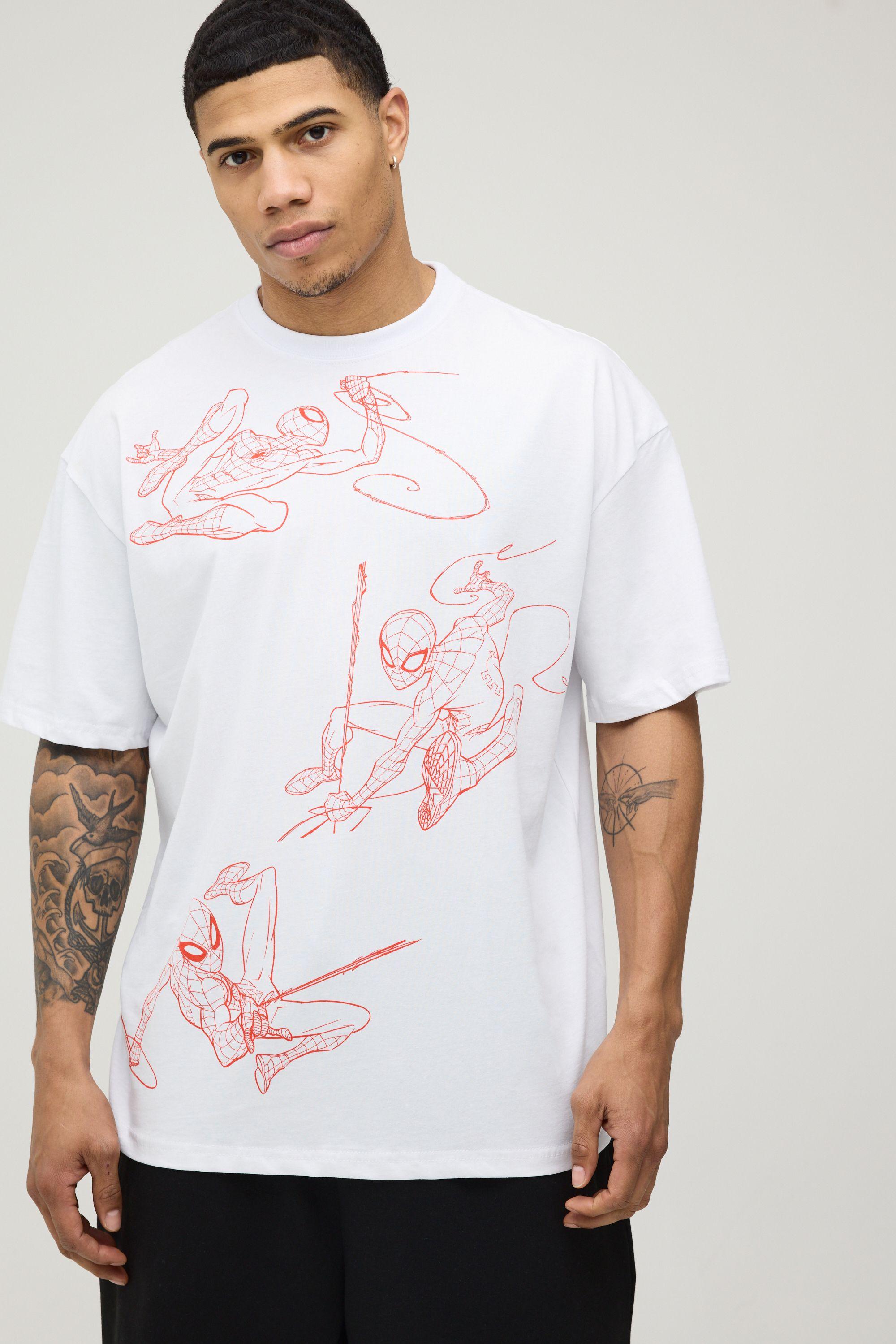 Oversized Spiderman Sketch License Print T-shirt by BOOHOOMAN