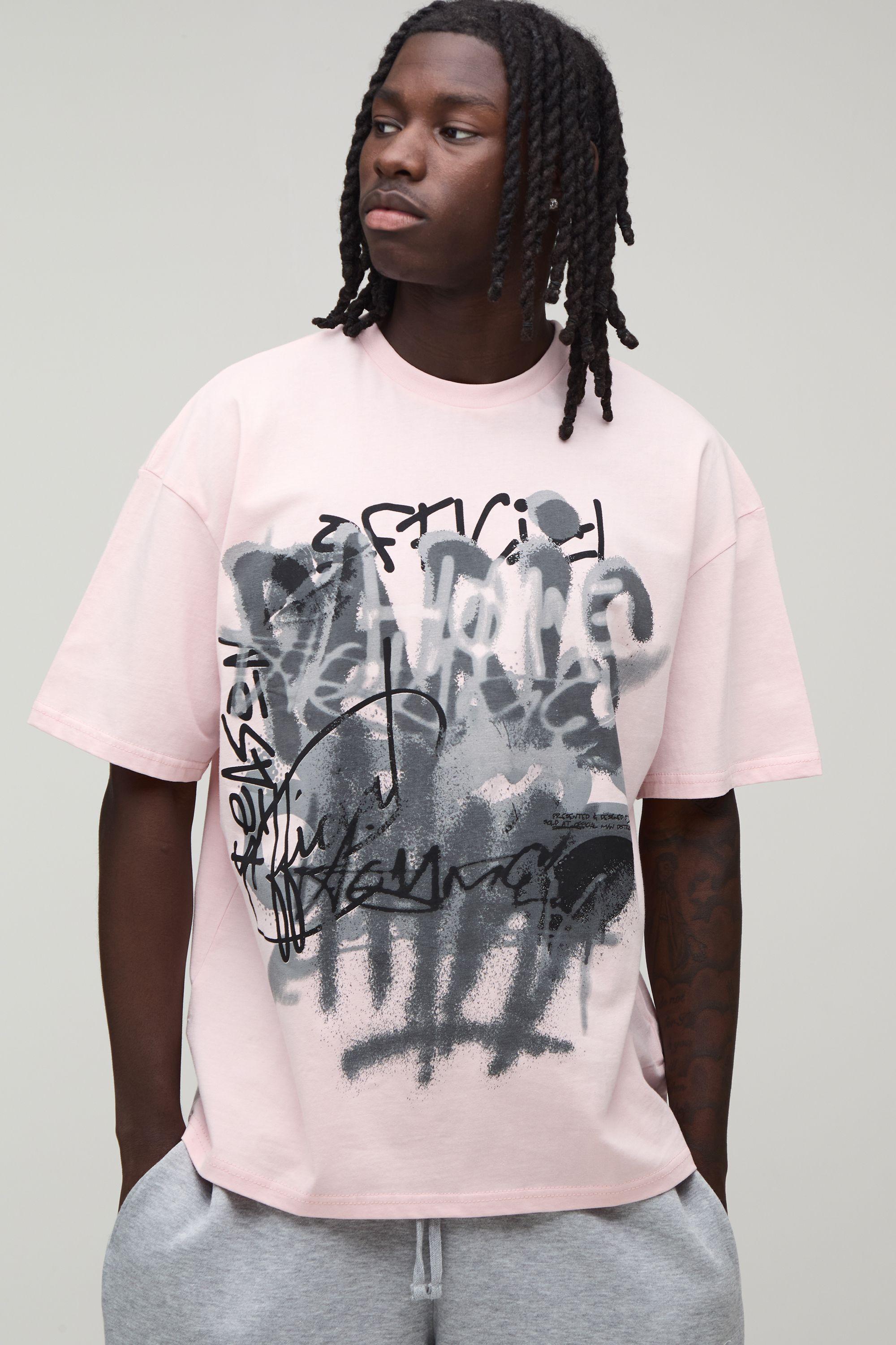 Oversized Spray Graffiti Print T-shirt by BOOHOOMAN