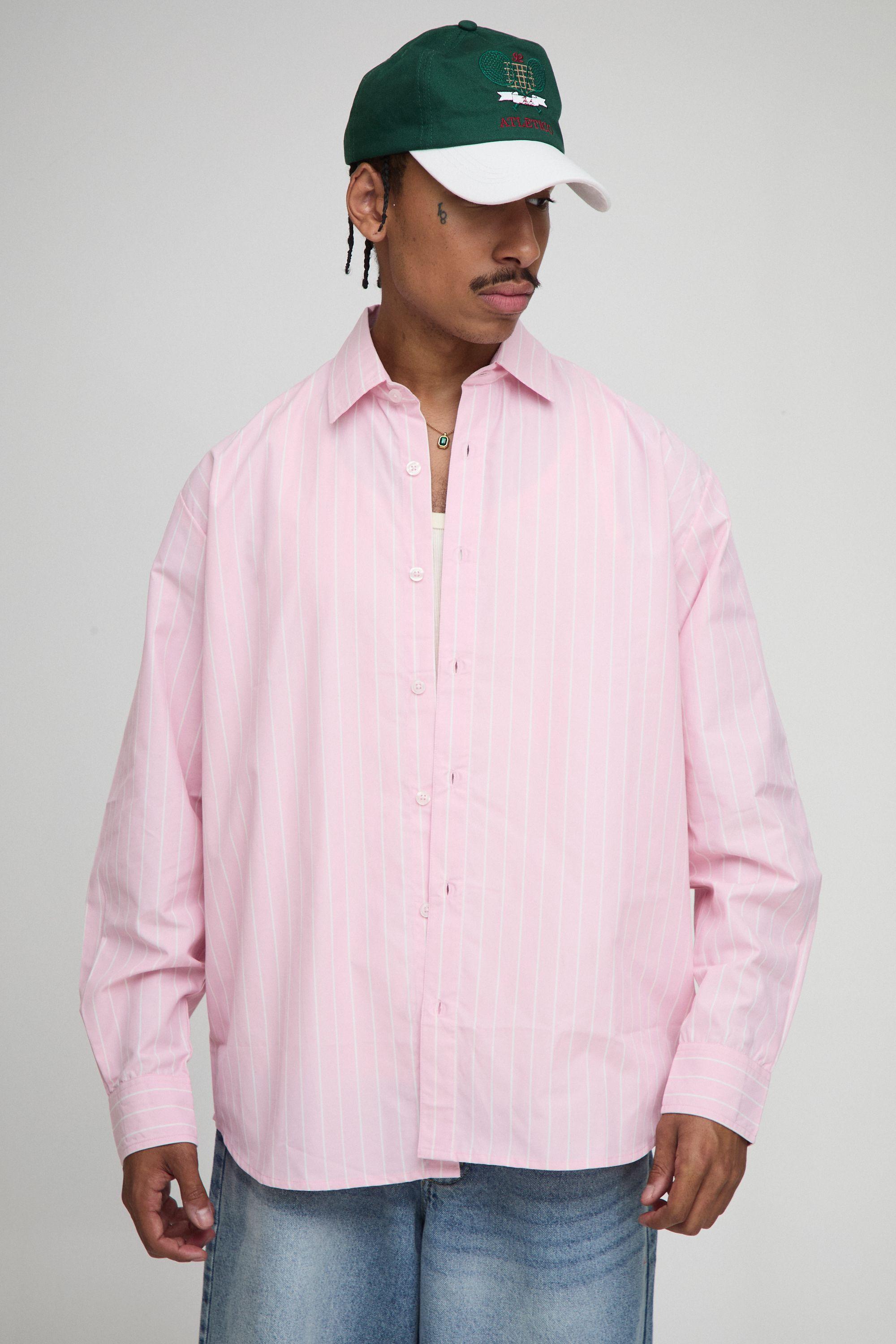 Oversized Stripe Long Sleeve Shirt by BOOHOOMAN