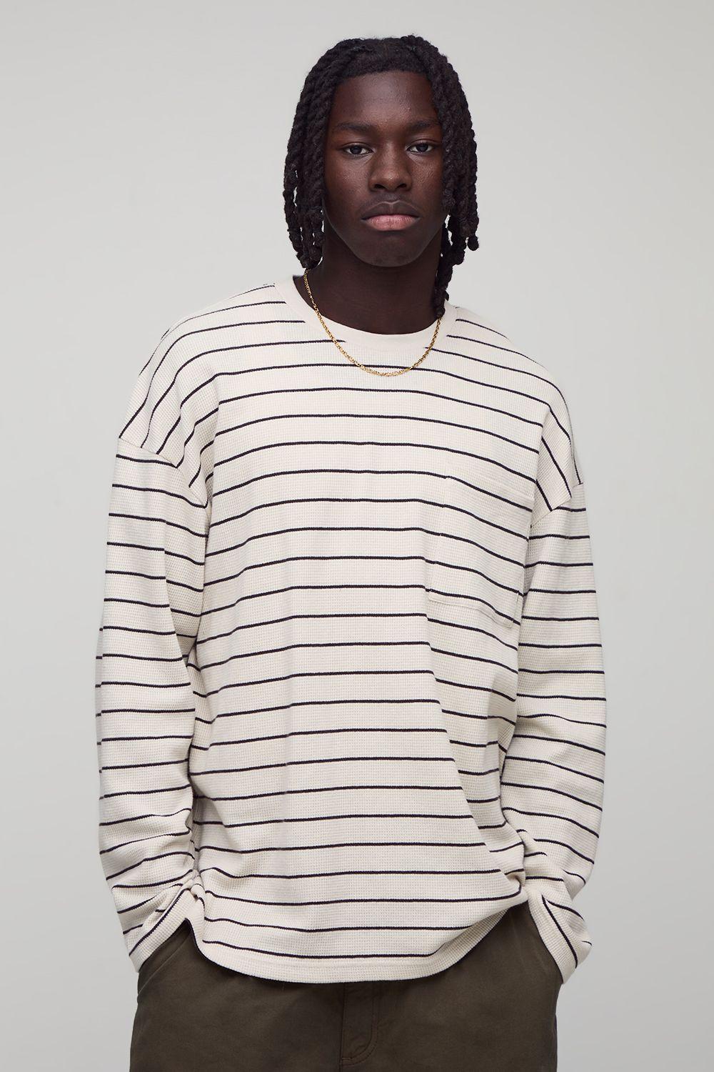 Oversized Striped Heavyweight Long Sleeve T-Shirt by BOOHOOMAN