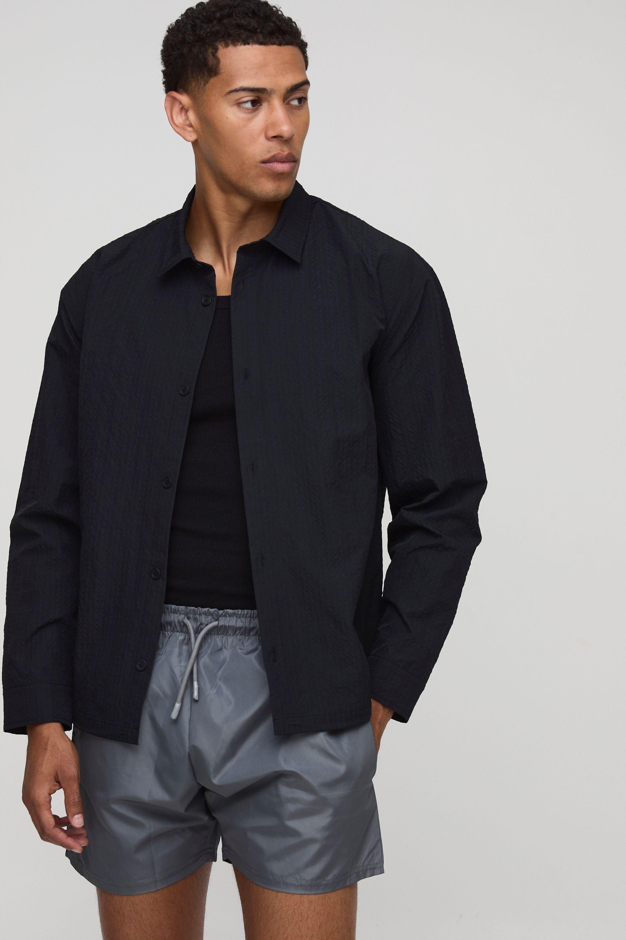 Oversized Technical Stretch Check Bungee Hem Shirt by BOOHOOMAN