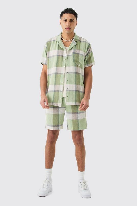 Oversized Textured Check Shirt And Short by BOOHOOMAN