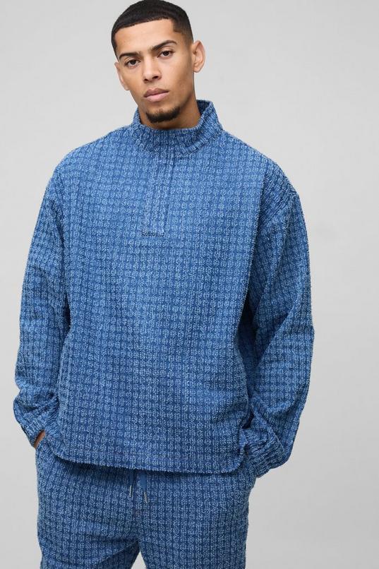 Oversized Textured Funnel Neck Denim Shirt by BOOHOOMAN
