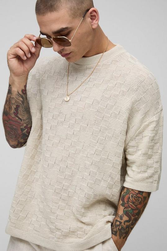 Oversized Textured Knitted T-Shirt by BOOHOOMAN