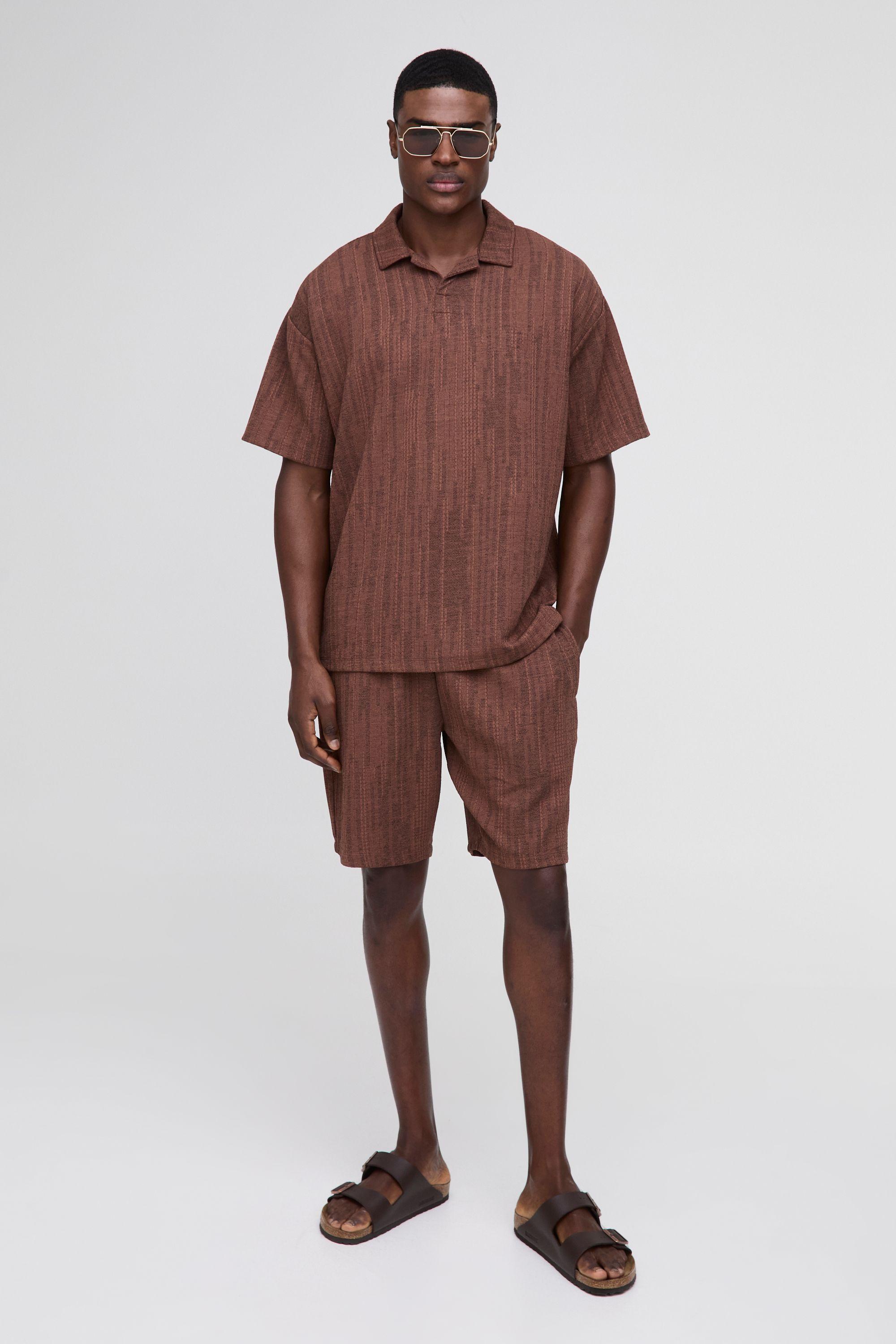 Oversized Textured Marl Revere Polo Shorts Set by BOOHOOMAN